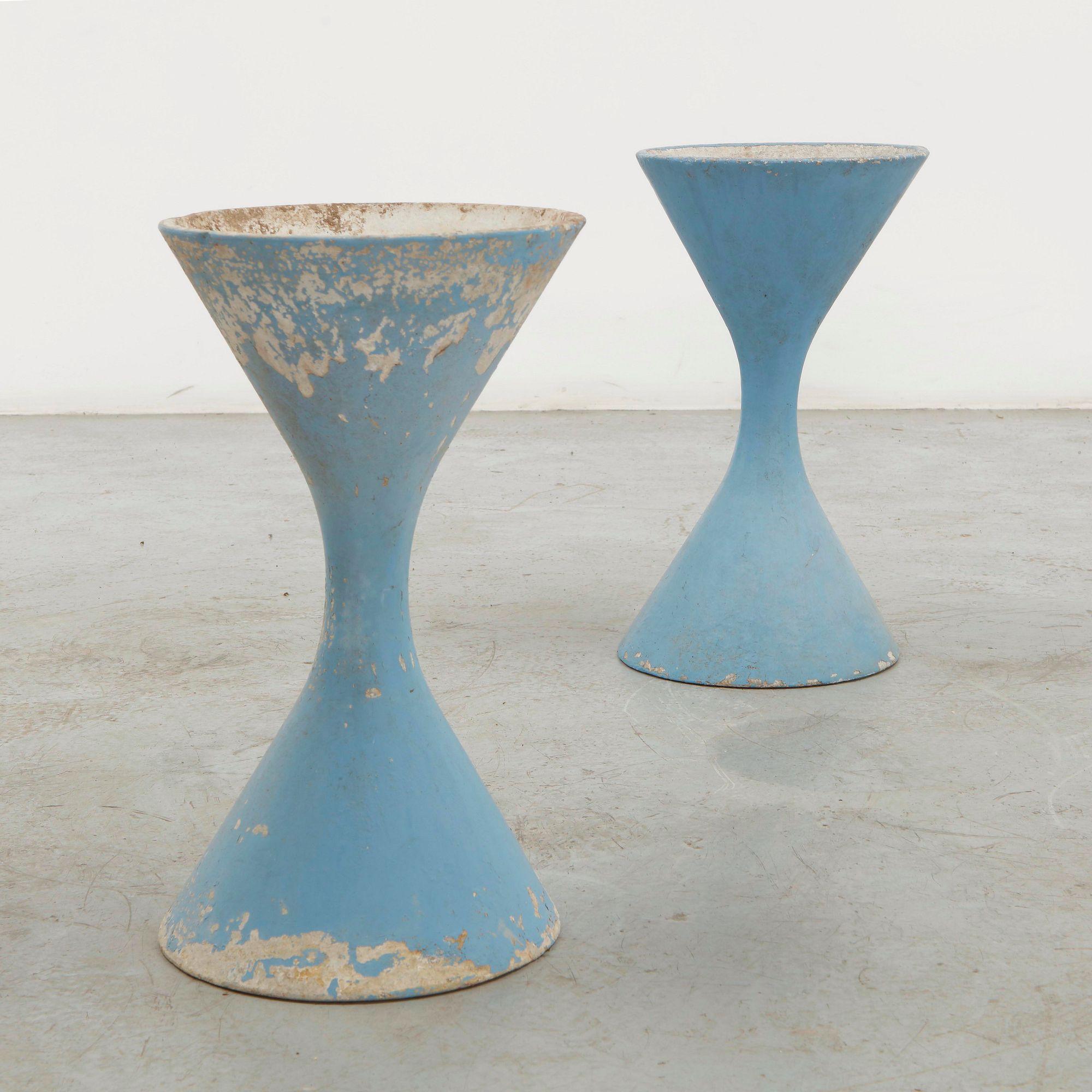 Willy Guhl, Pair of Extra Small Blue Diabolo Planters, 1960s