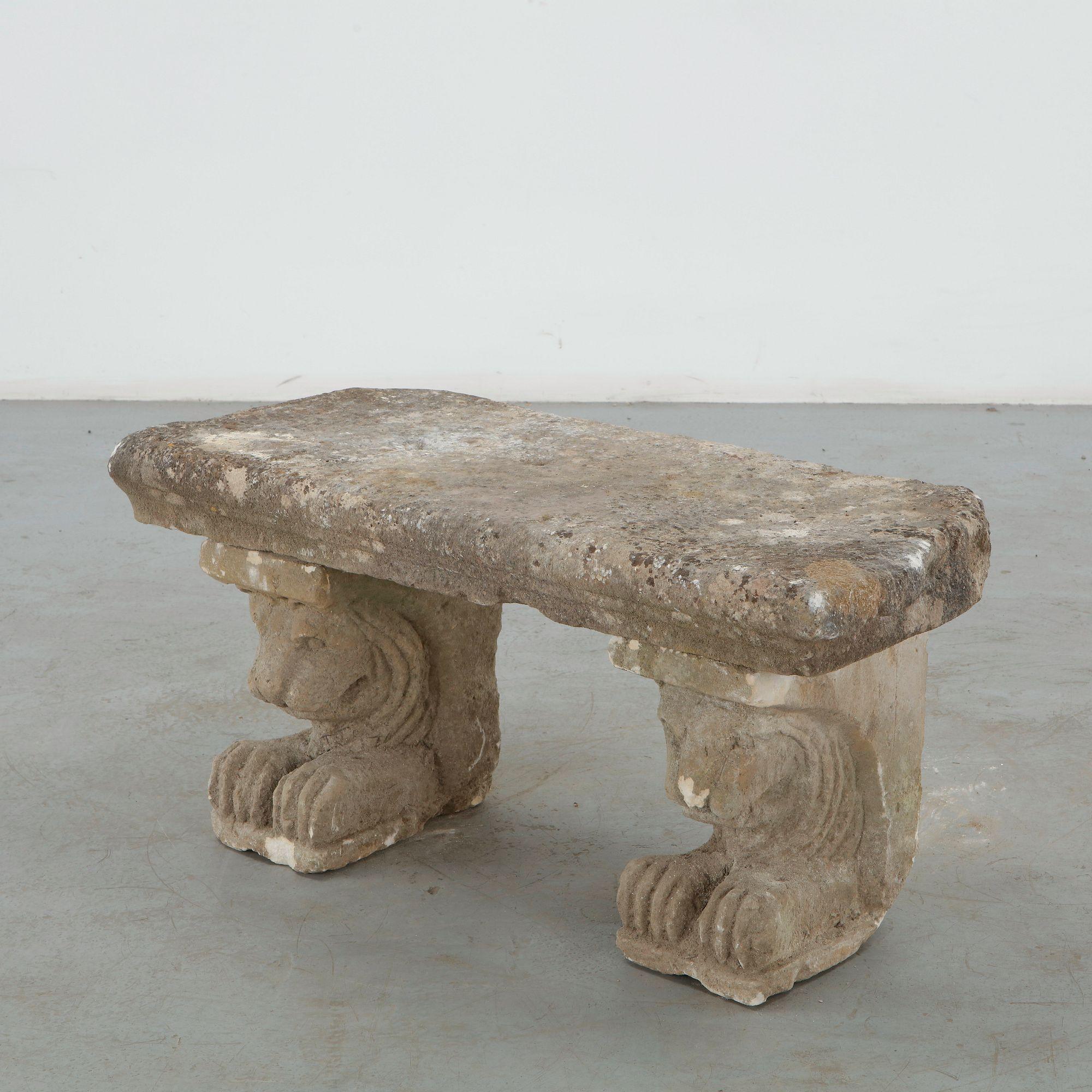 Stone Lion Garden Bench, 1960s