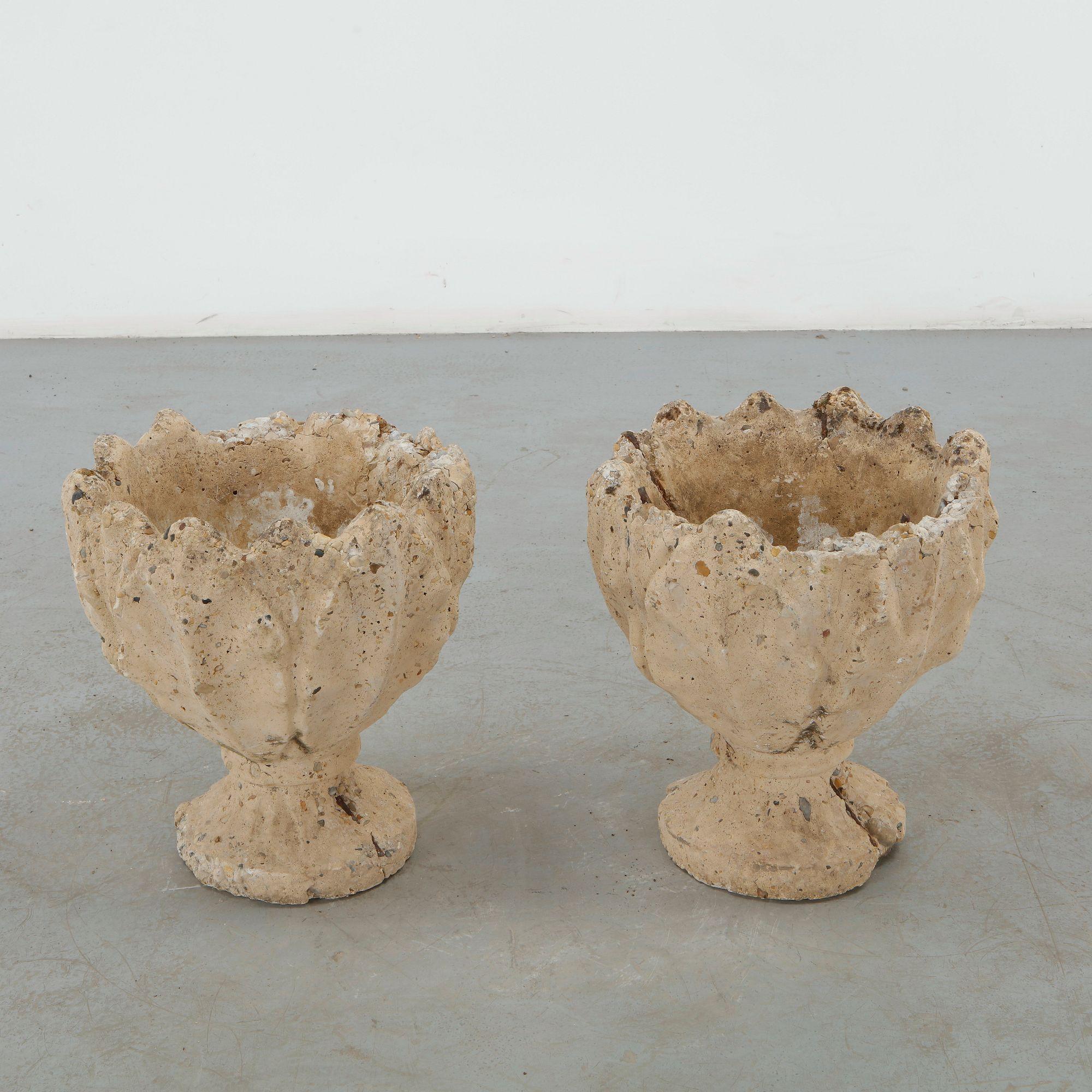 Pair of Freeform Concrete Planters, 1960s