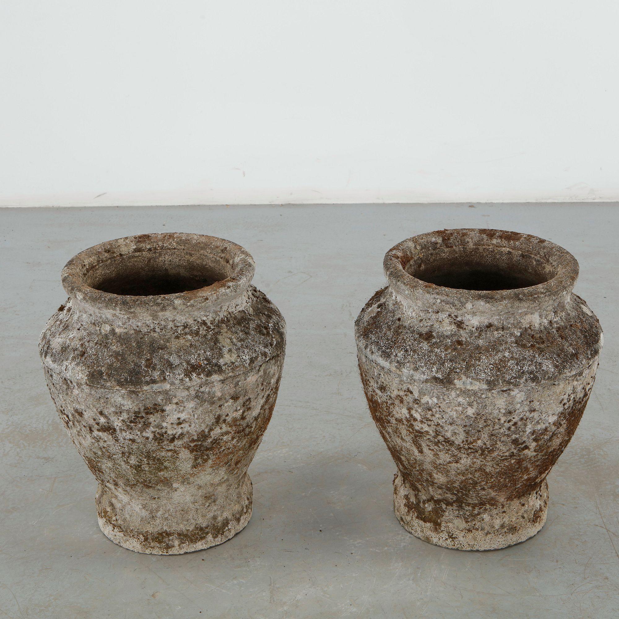 Pair of Large Weathered Stone Garden Planters, 1960s