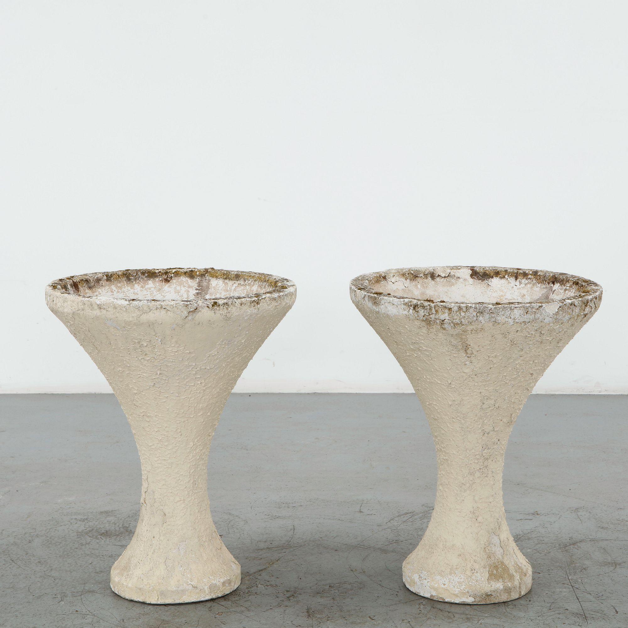Pair of Tall Conical Cast Concrete Planters, 1960s