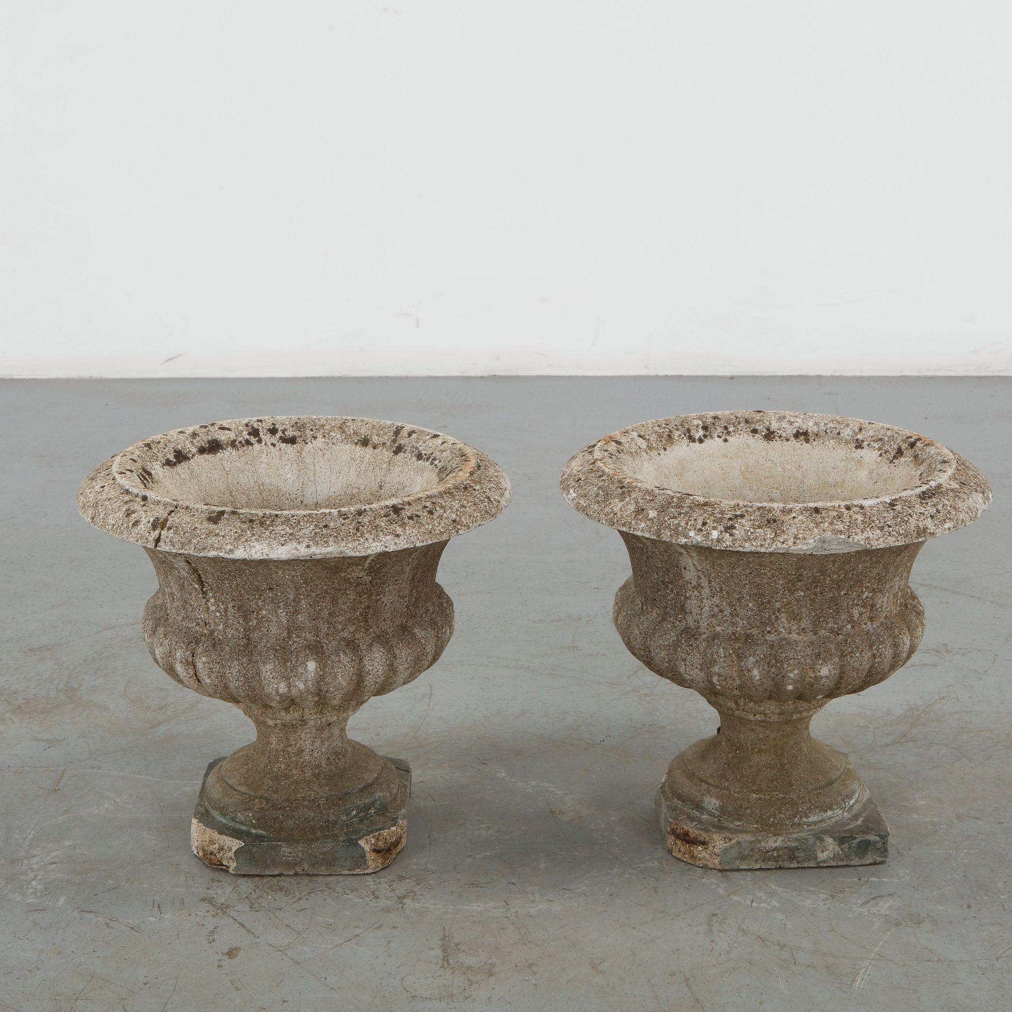 Pair of Cast Stone Urn Planters, 1960s