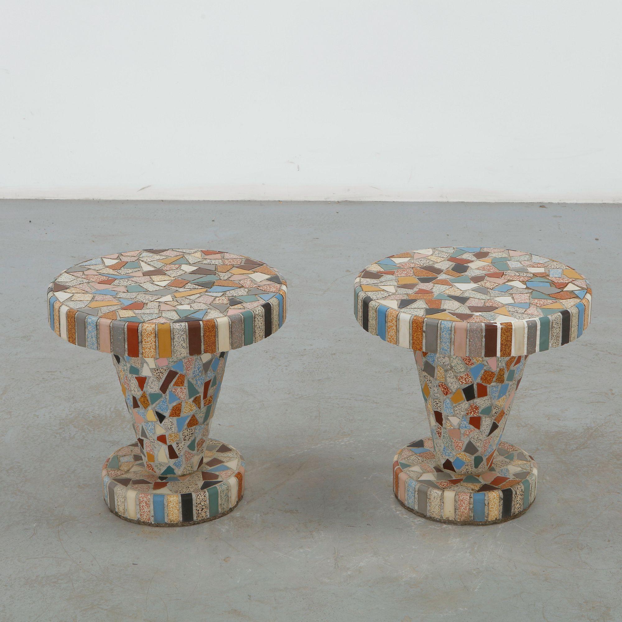Pair of Mosaic Pedestal Stools, 1960s