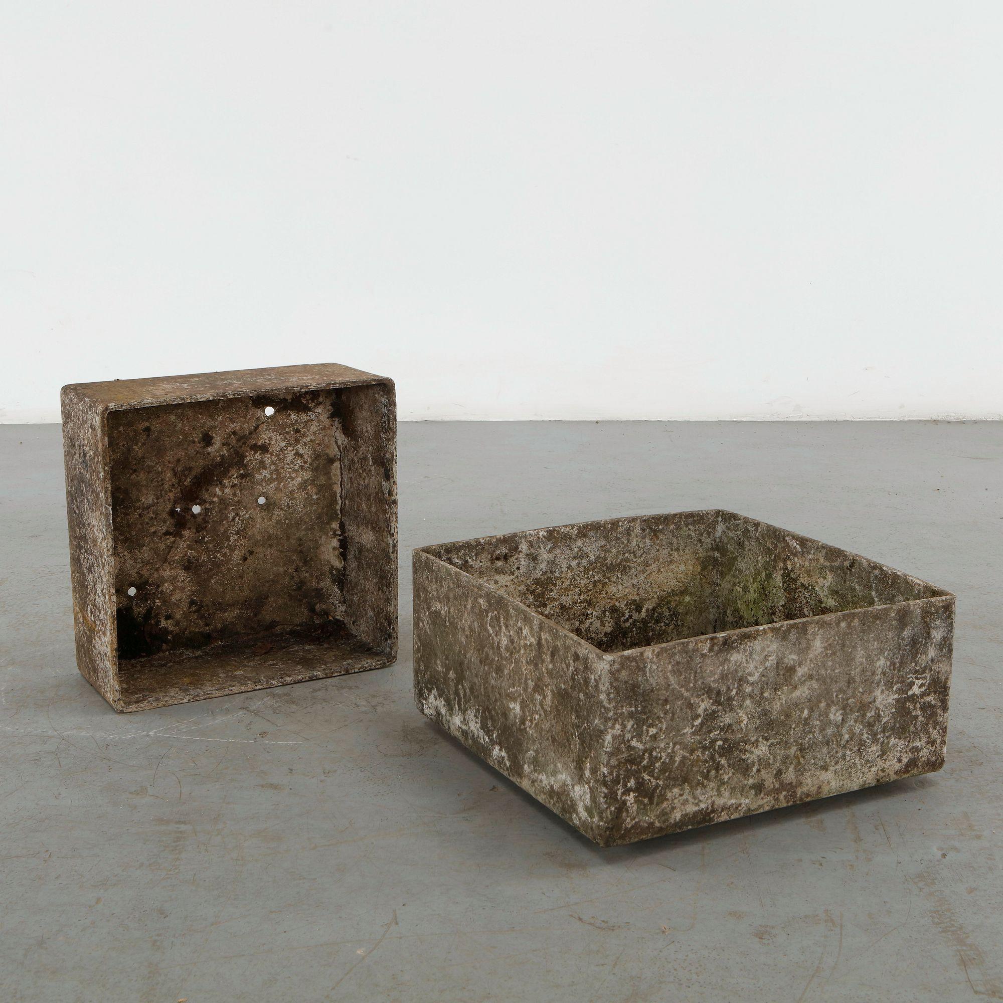 Willy Guhl, Pair of Square Concrete Planters, 1960s