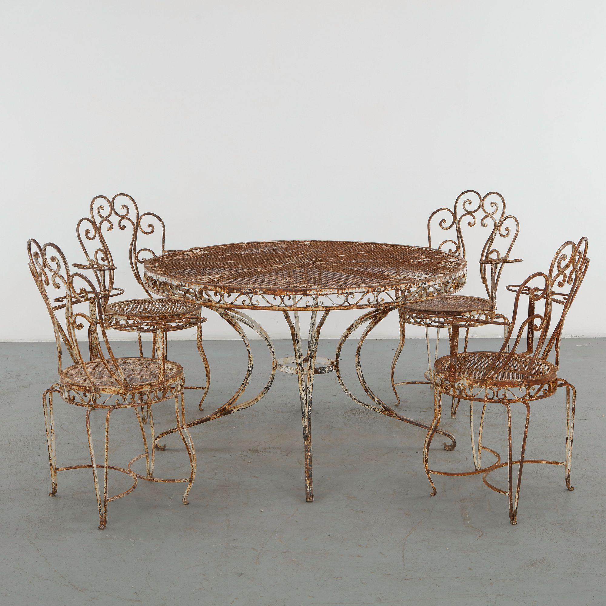 Wrought Iron Outdoor Dining Set in the style of Mathieu Matégot, 1960s