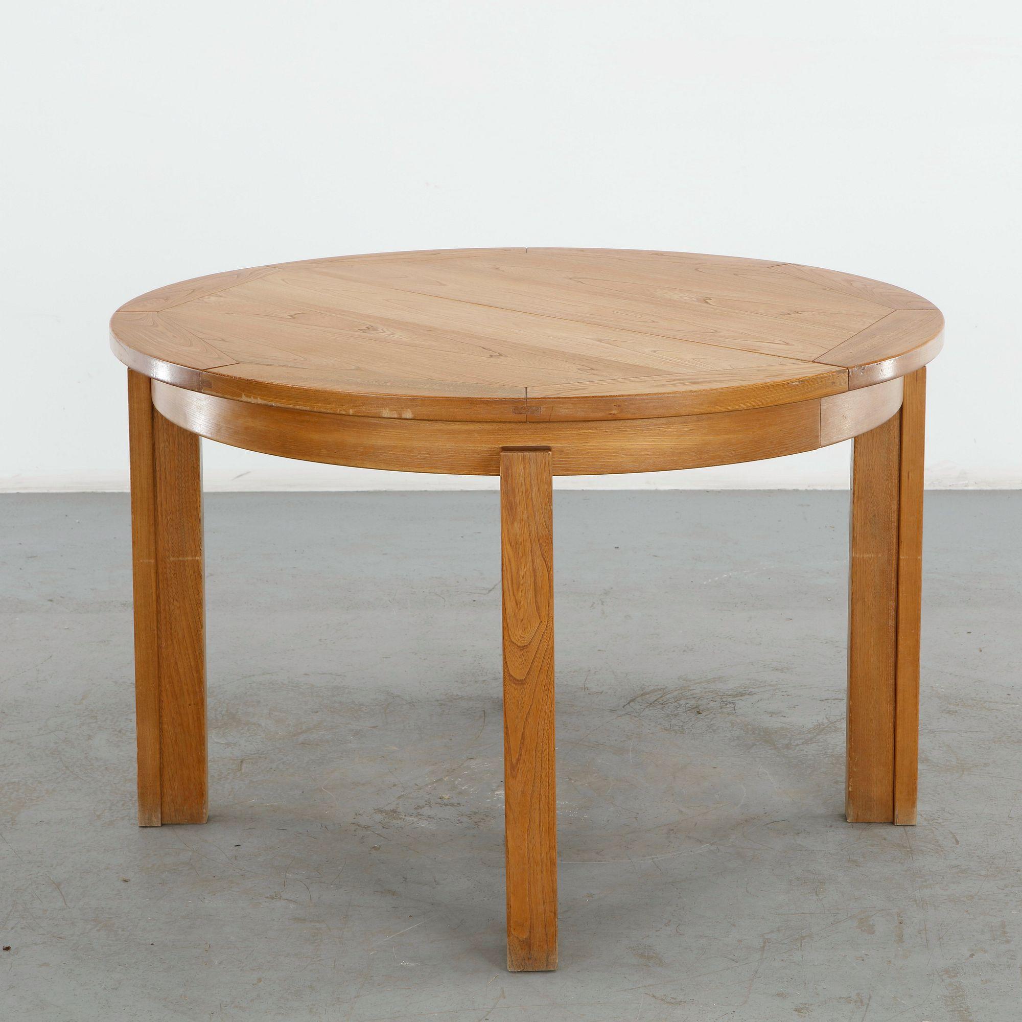 Maison Regain, Round Extendable Dining Table, 1960s