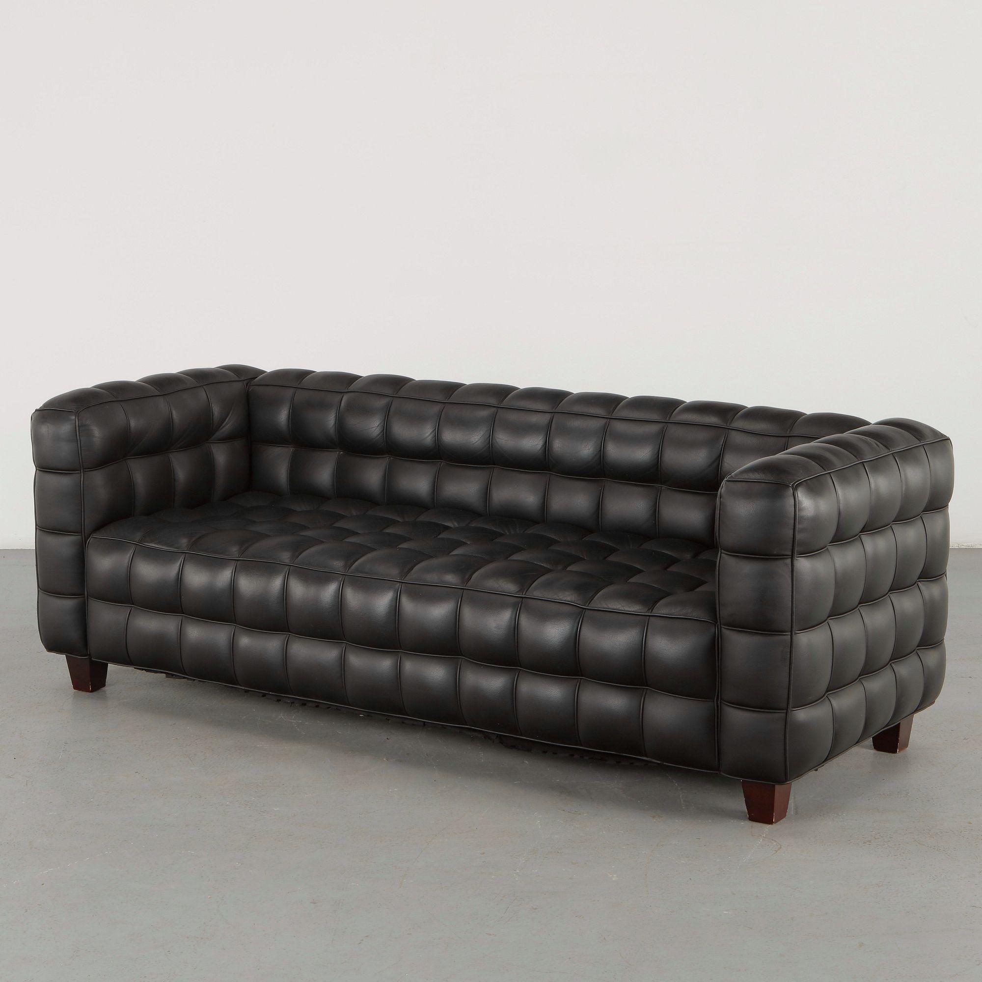 Josef Hoffmann, Black Leather Kubus Sofa