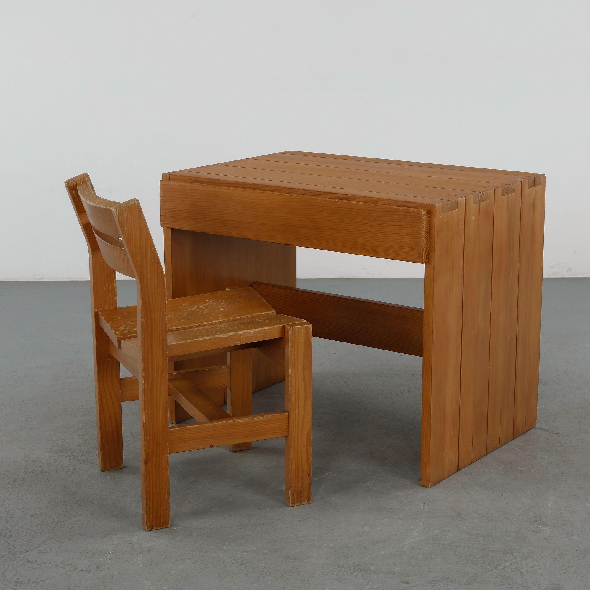 Maison Regain, Wood Desk with Matching Chair, 1960s