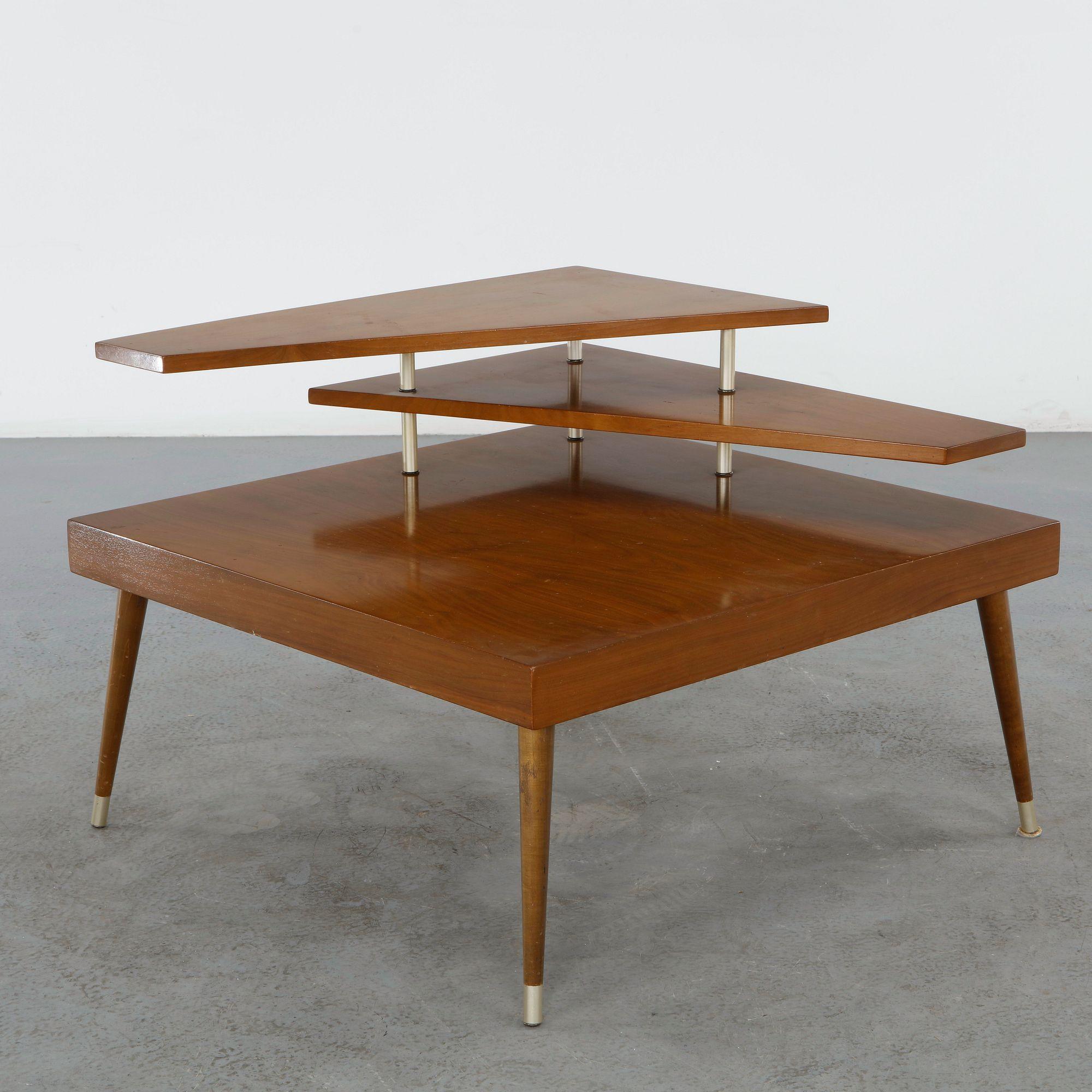 3-Tier Walnut Side Table, 1960s