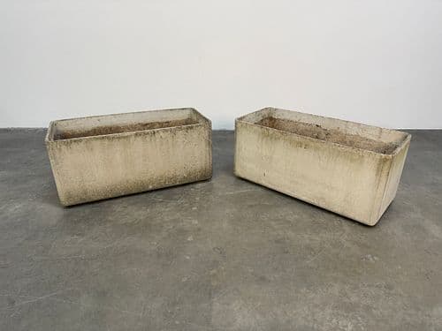 Pair of Tall Rectangular Concrete Planters by Willy Guhl