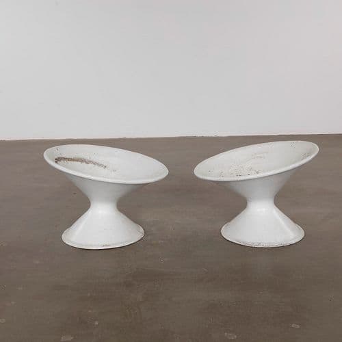 Pair of Tall Willy Guhl Bright white Off Kilter Planters, 1960s