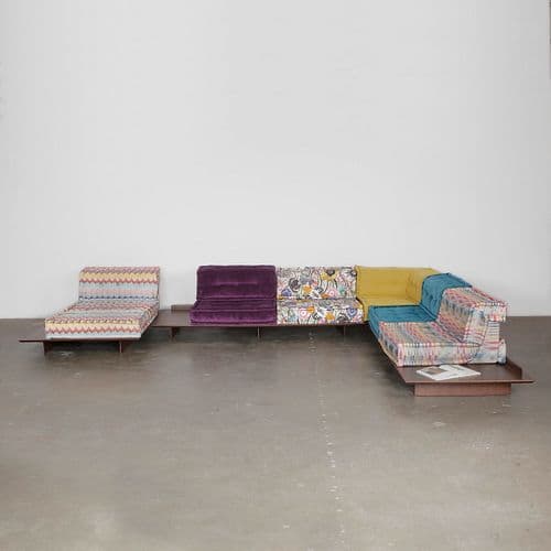 Hans Hopfer for Roche Bobois, 16-Piece Mah Jong Modular Sofa with Wood Platform and Missoni Fabric, France