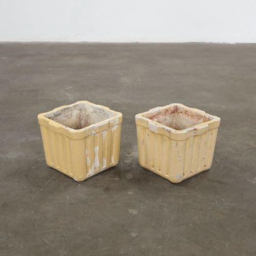 Willy Guhl, Pair of Small Yellow Square Planters, Switzerland, 1960s