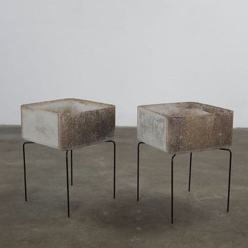 Willy Guhl, Pair of Square Planters on Metal Stands, 1960s