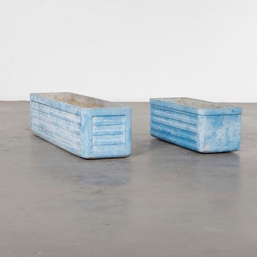Willy Guhl, Pair of Large and Small Blue Rectangular Planters, 1960s
