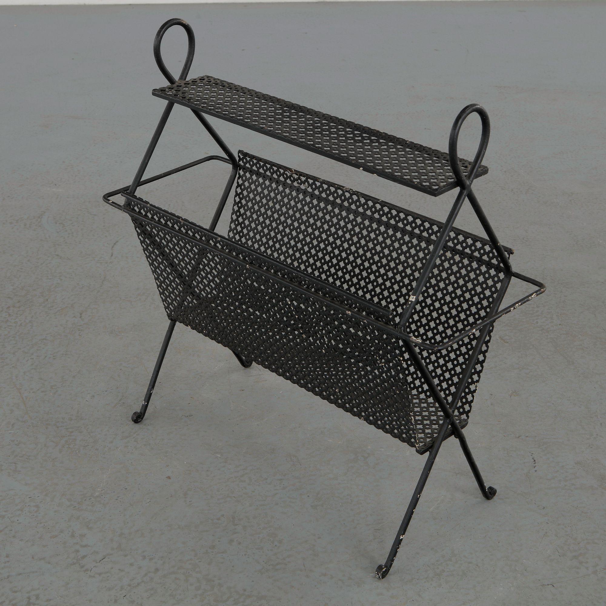 Mathieu Mategot, Perforated Black Metal Magazine Rack, 1950s
