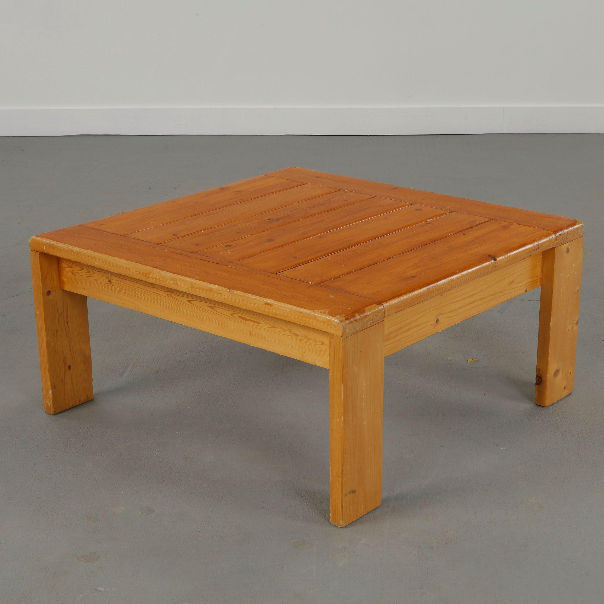 Maison Regain, Square Pine Coffee Table, 1960s