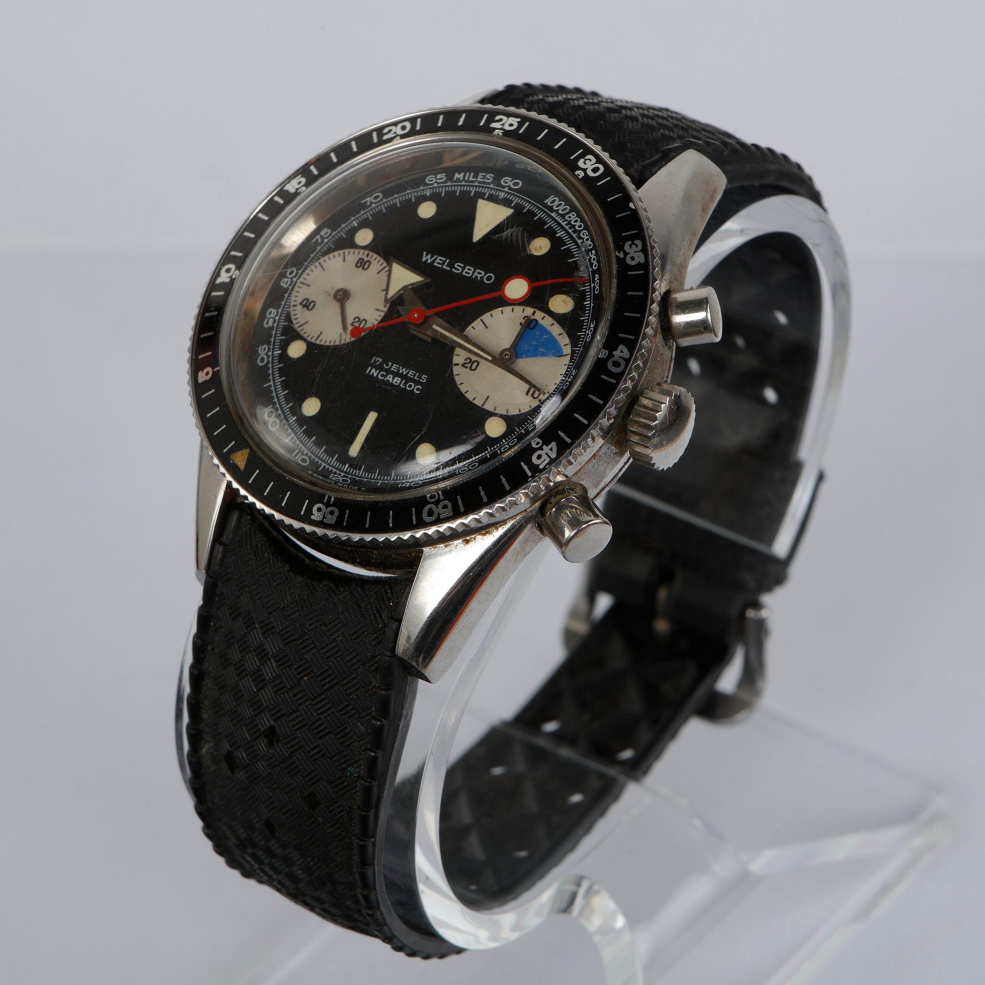 Welsbro, Chronograph Watch with Black Dial, 1950s