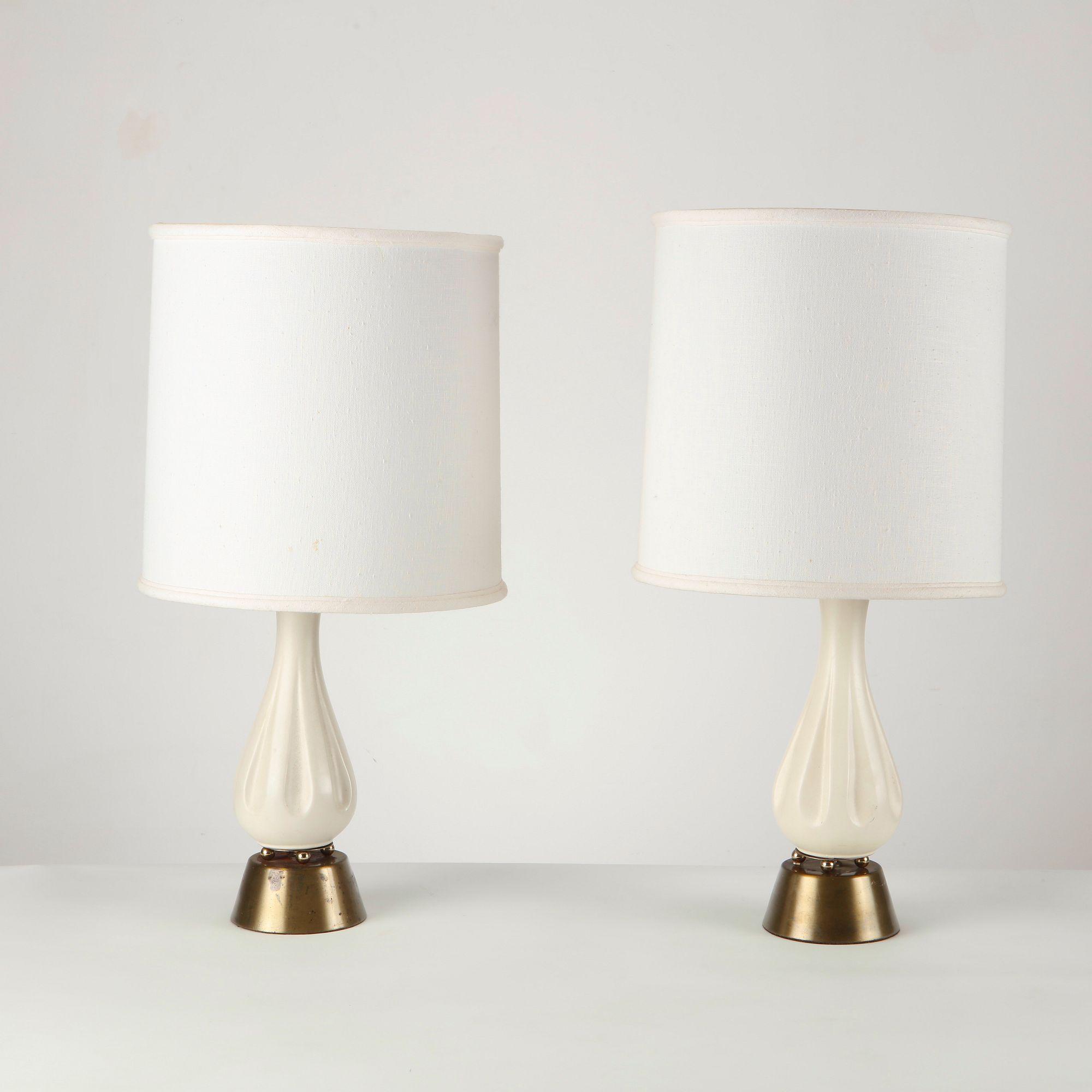 Pair of White Ceramic Table Lamps, 1960s