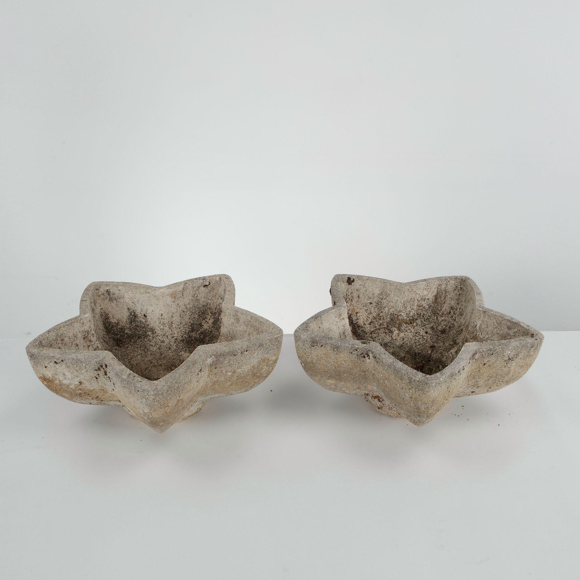 Pair of Limestone Star Planters, 1960s