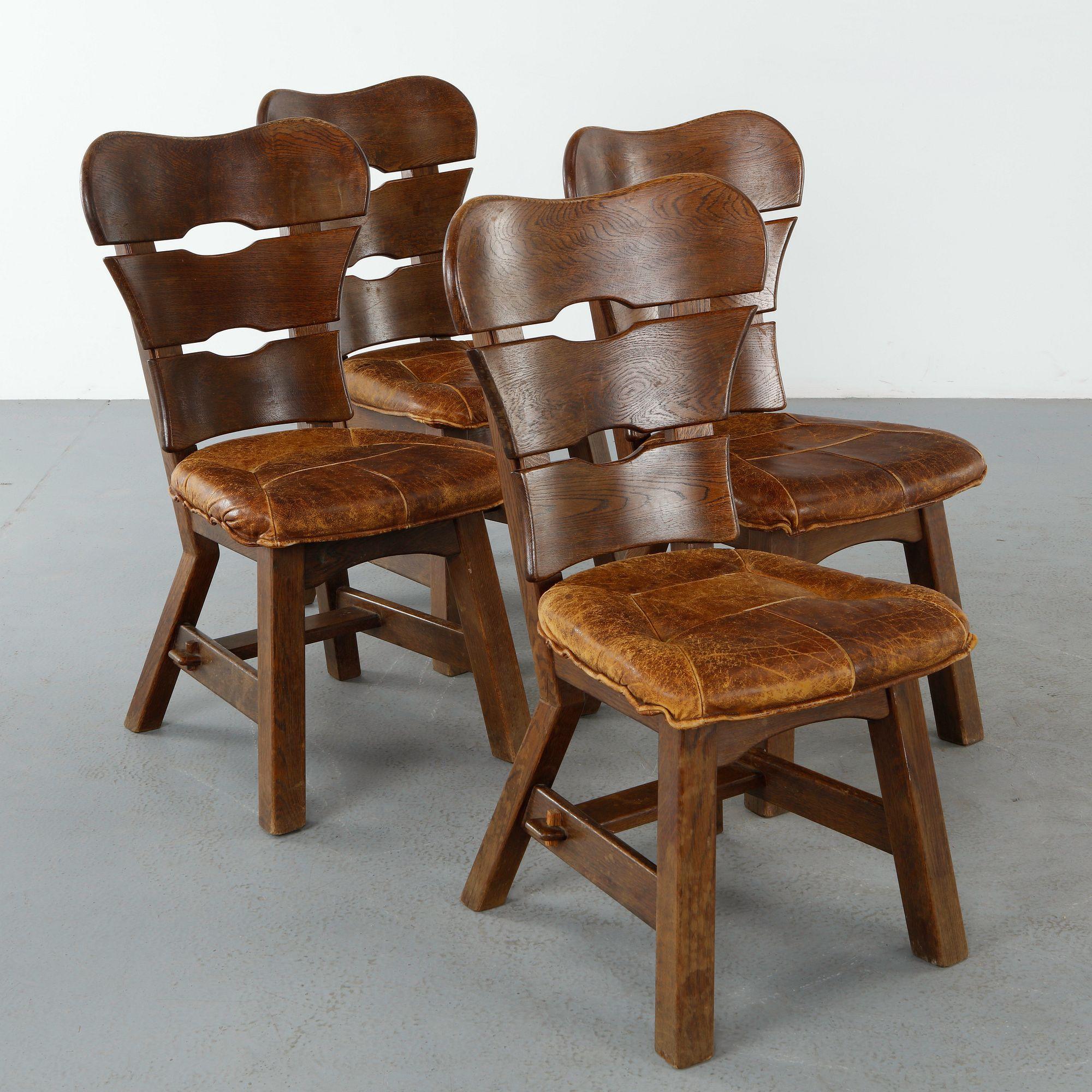 Set of Four French Brutalist Dining Chairs, 1970
