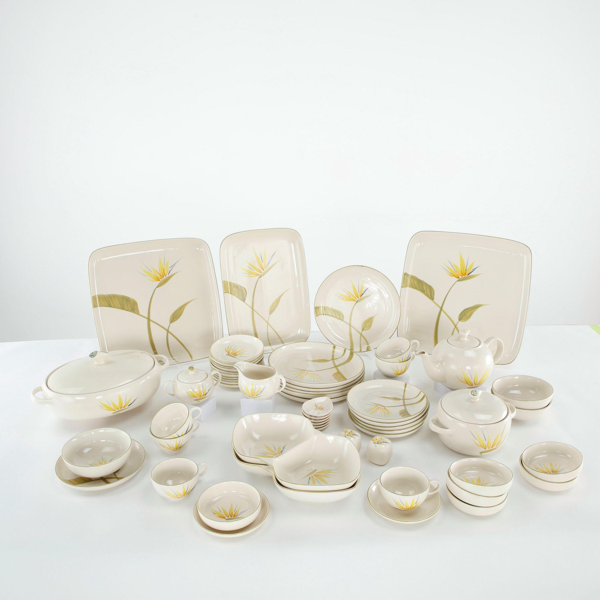 Winfield, Bird of Paradise Hand-Painted Porcelain Dinner Service, California, 1950s