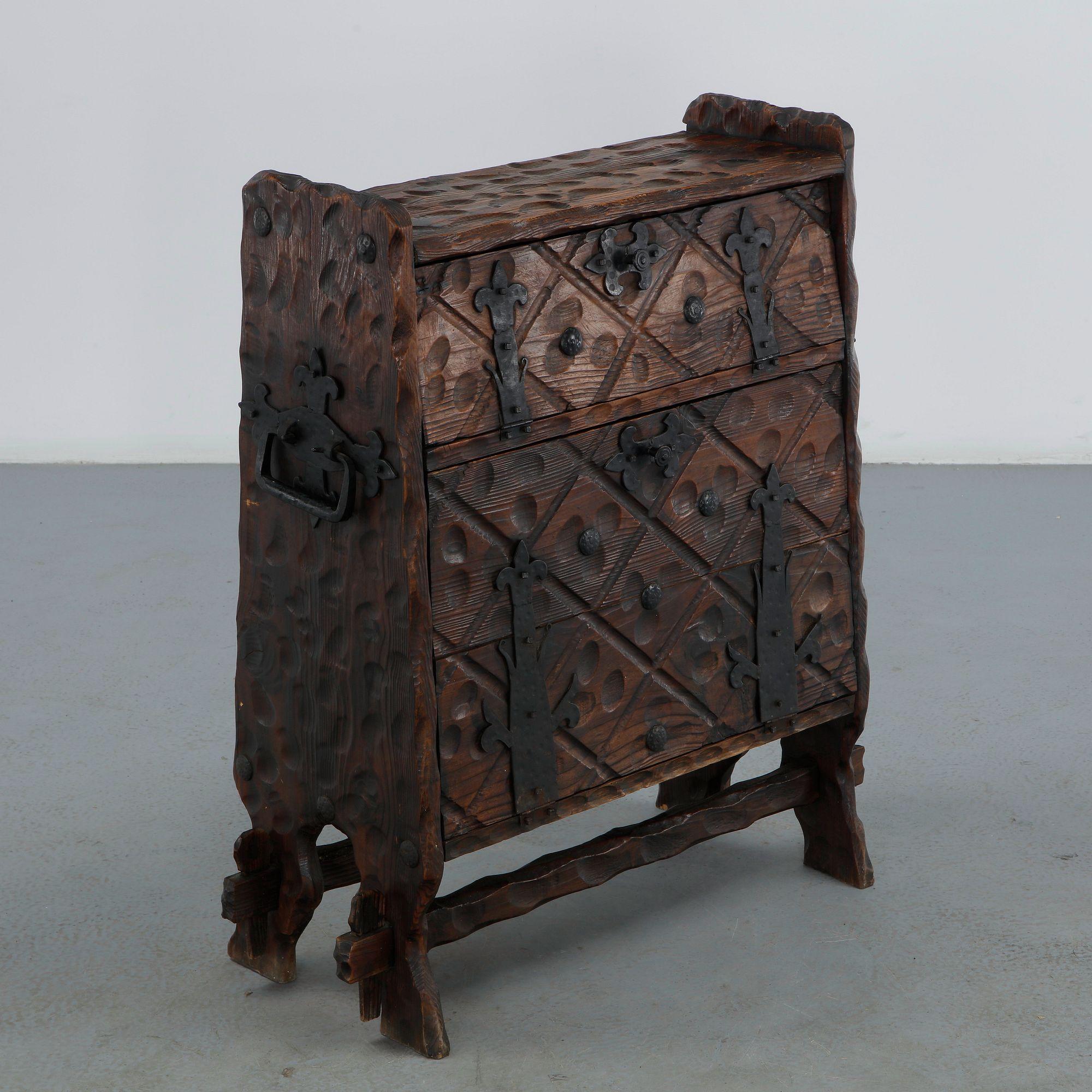 Brutalist Hand Carved Sideboard in the style of Ateliers Marolles, 1950s