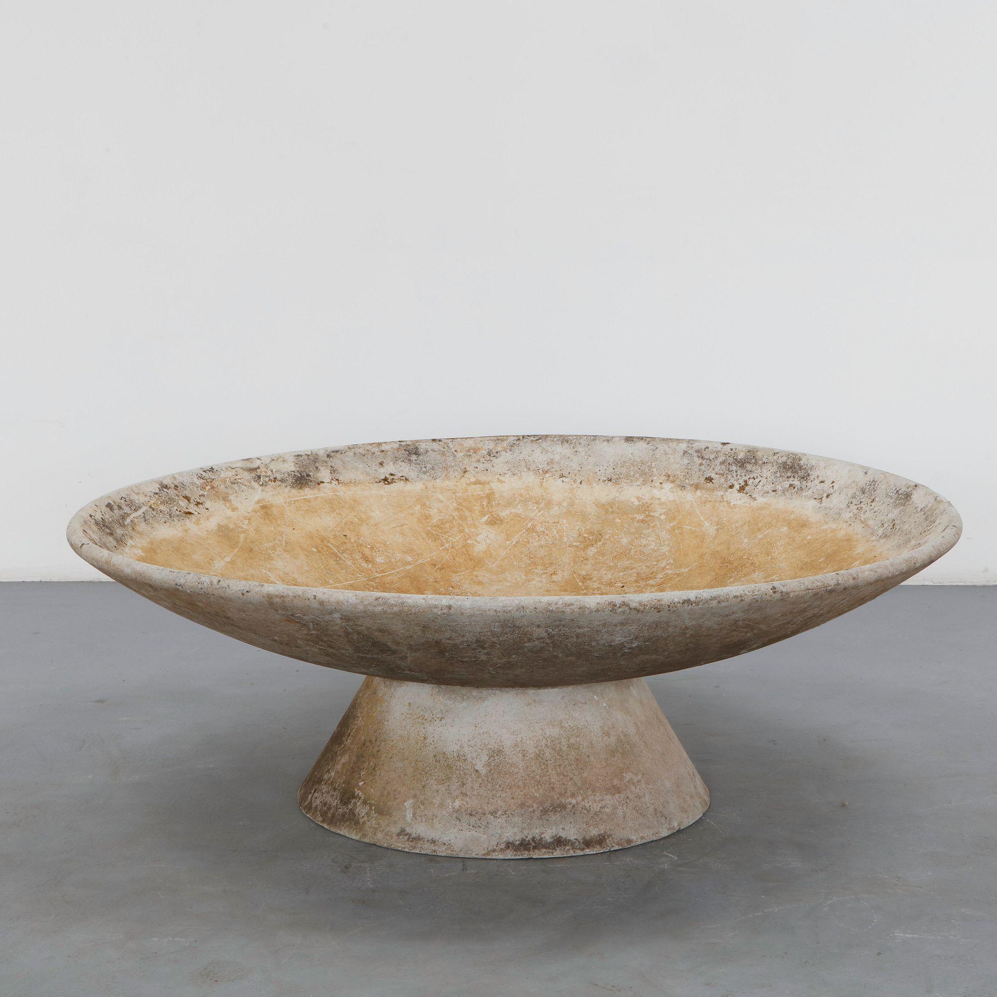 Willy Guhl, Monumental Bowl Planter on Concrete Stand, 1960s