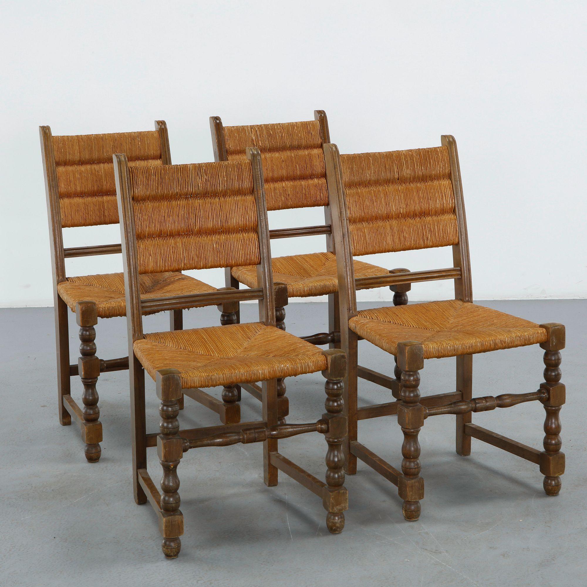 Set of Four Rope and Wood Chairs in the style of Charles Dudouyt, 1960s