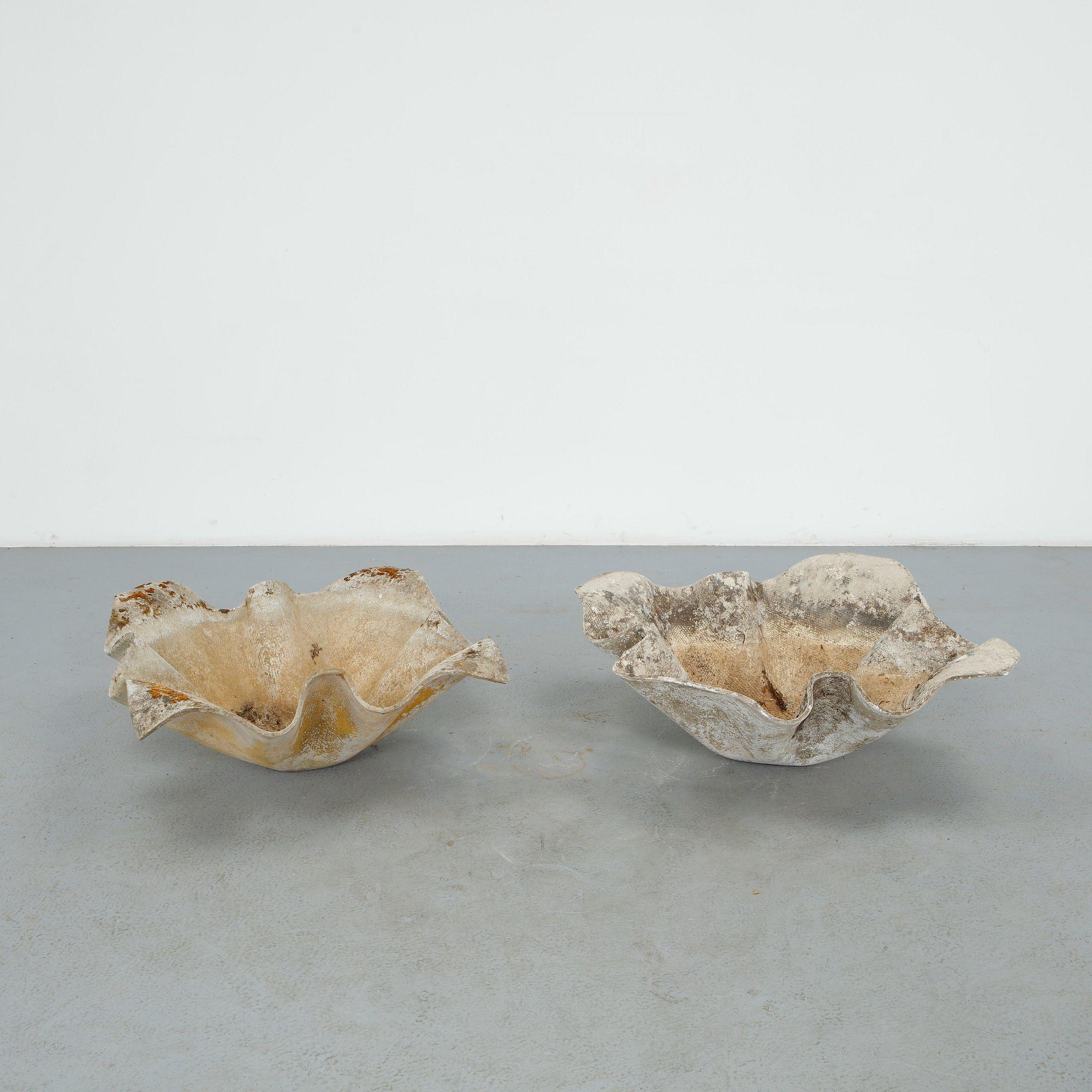 Willy Guhl, Pair of Large Elephant Ear Planters, 1960s