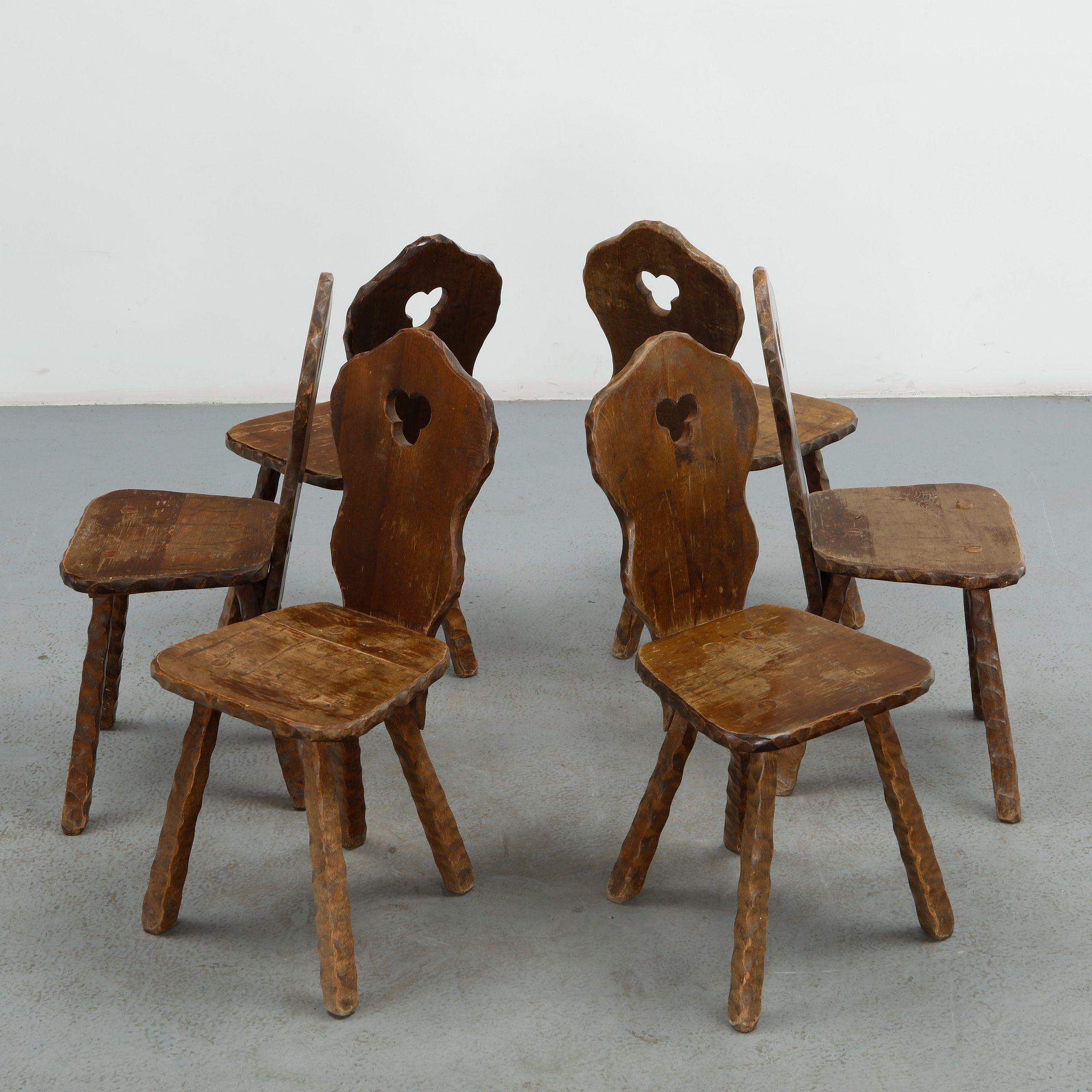 Set of Six Brutalist Spanish Chairs, 1960s