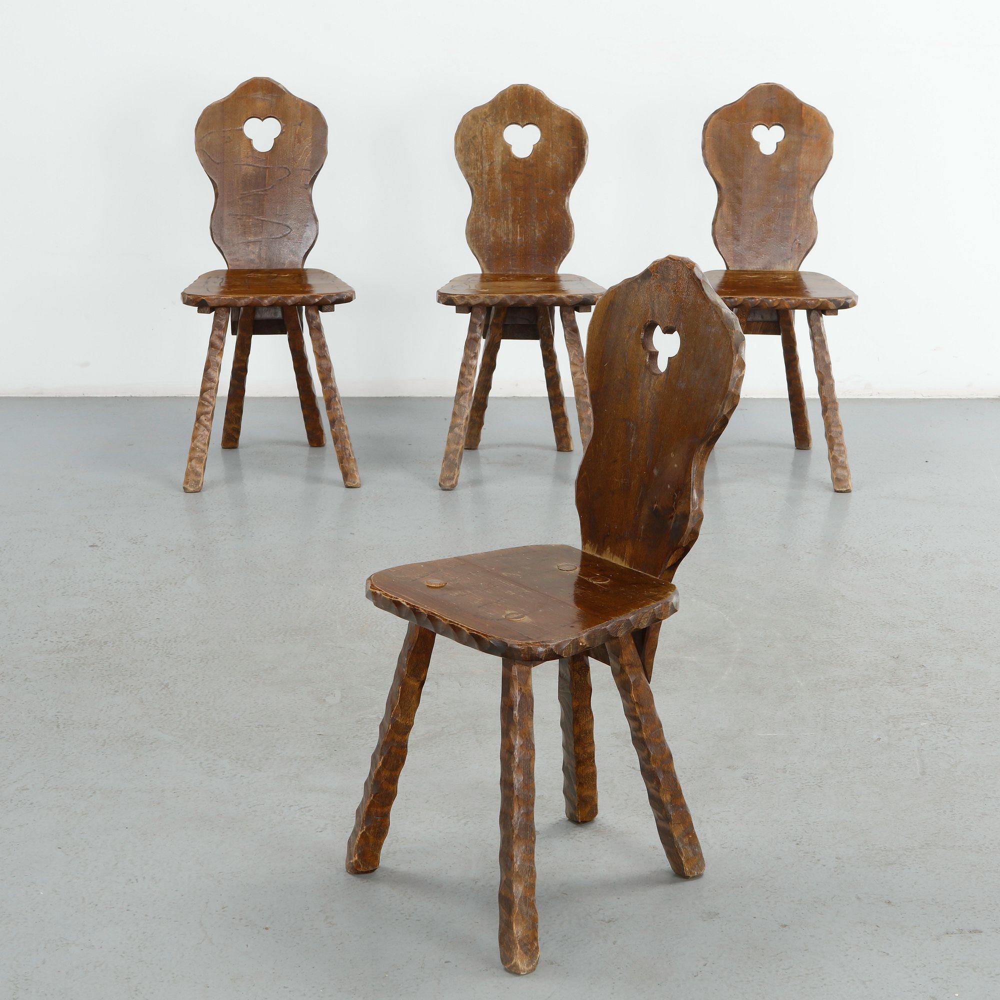 Set of Four Brutalist Spanish Chairs, 1960s