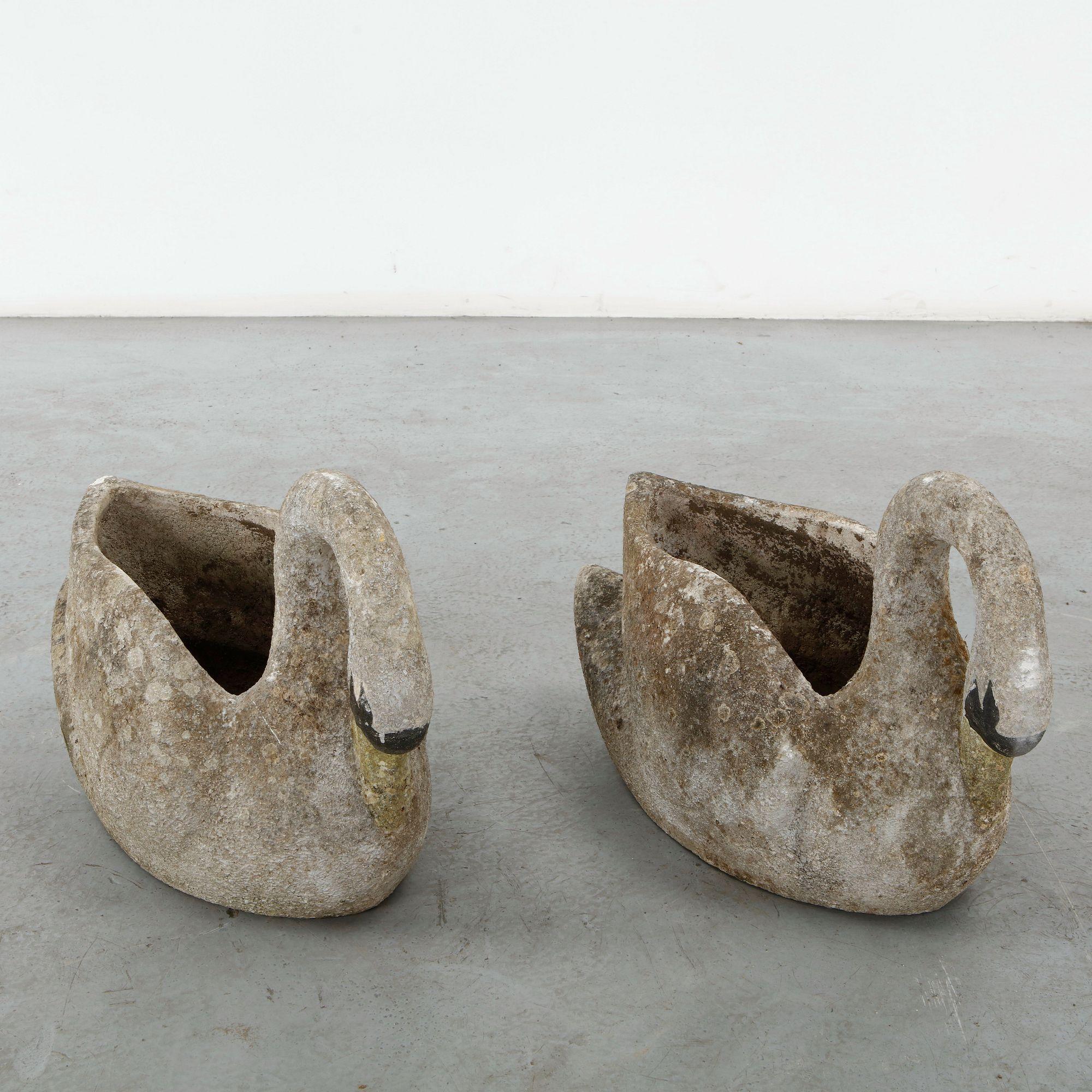 Pair of Concrete Swan Planters, 1960s