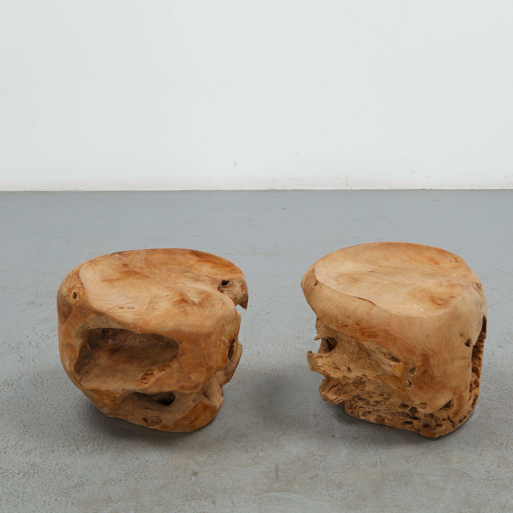 Pair of Handcraved Solid Wood Stools