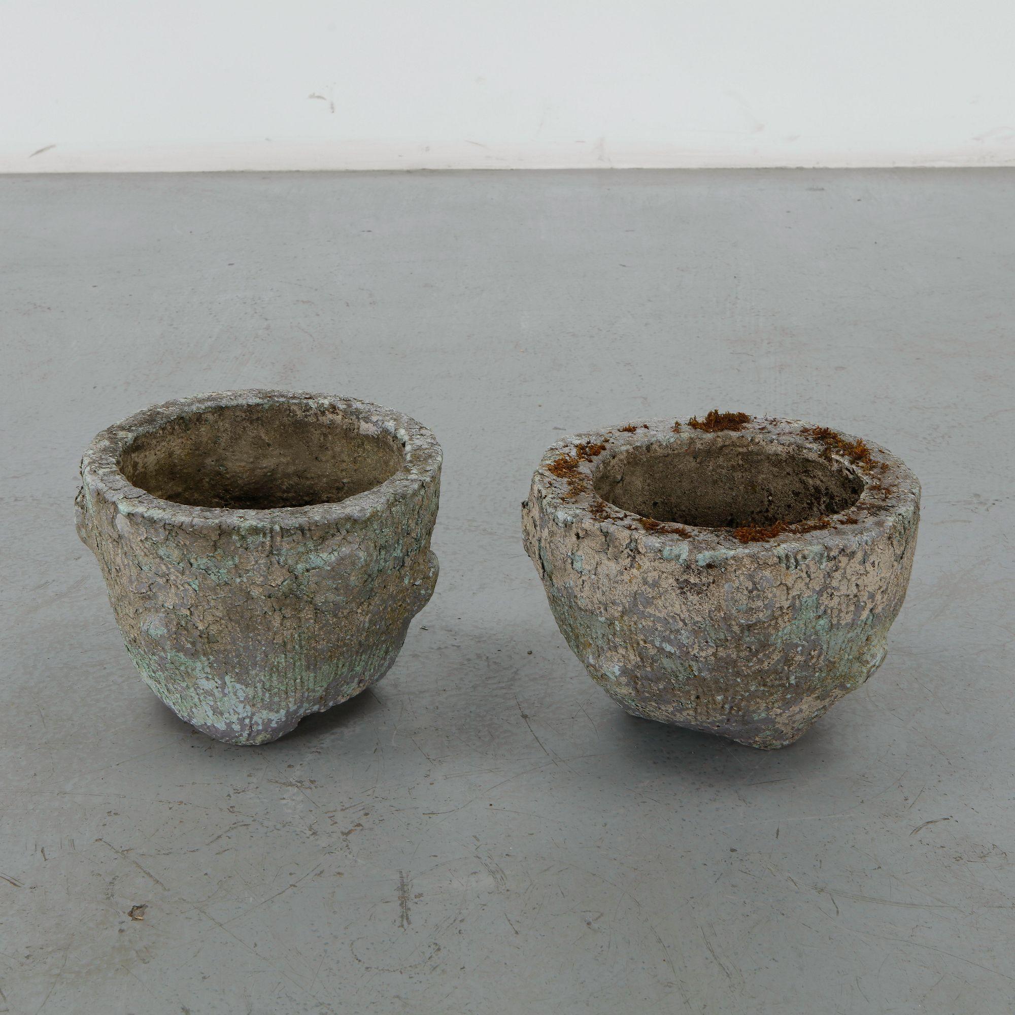 Pair of Faux Bois Round Planters, 1960s