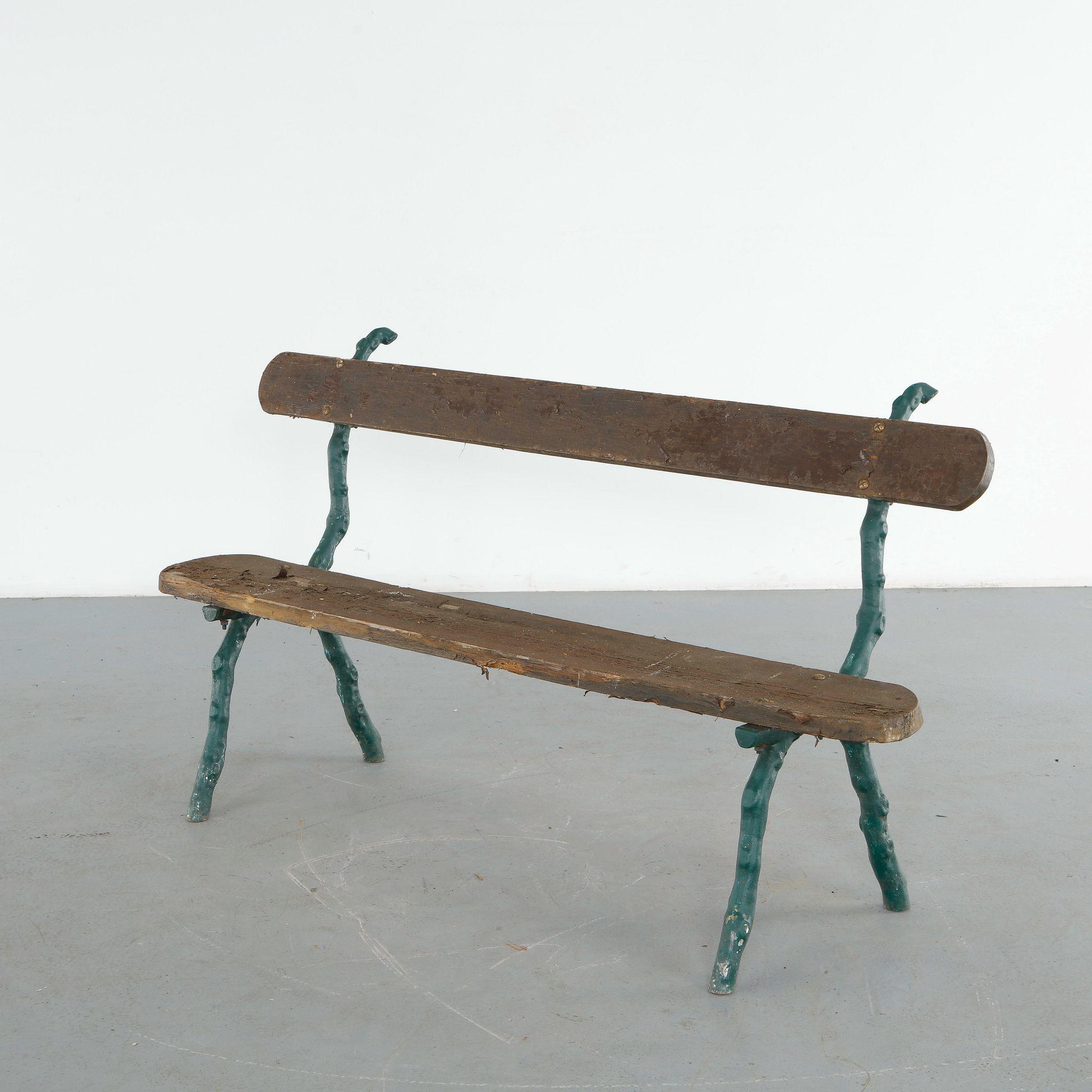 Green Painted Cast Iron Garden Bench, 1950s