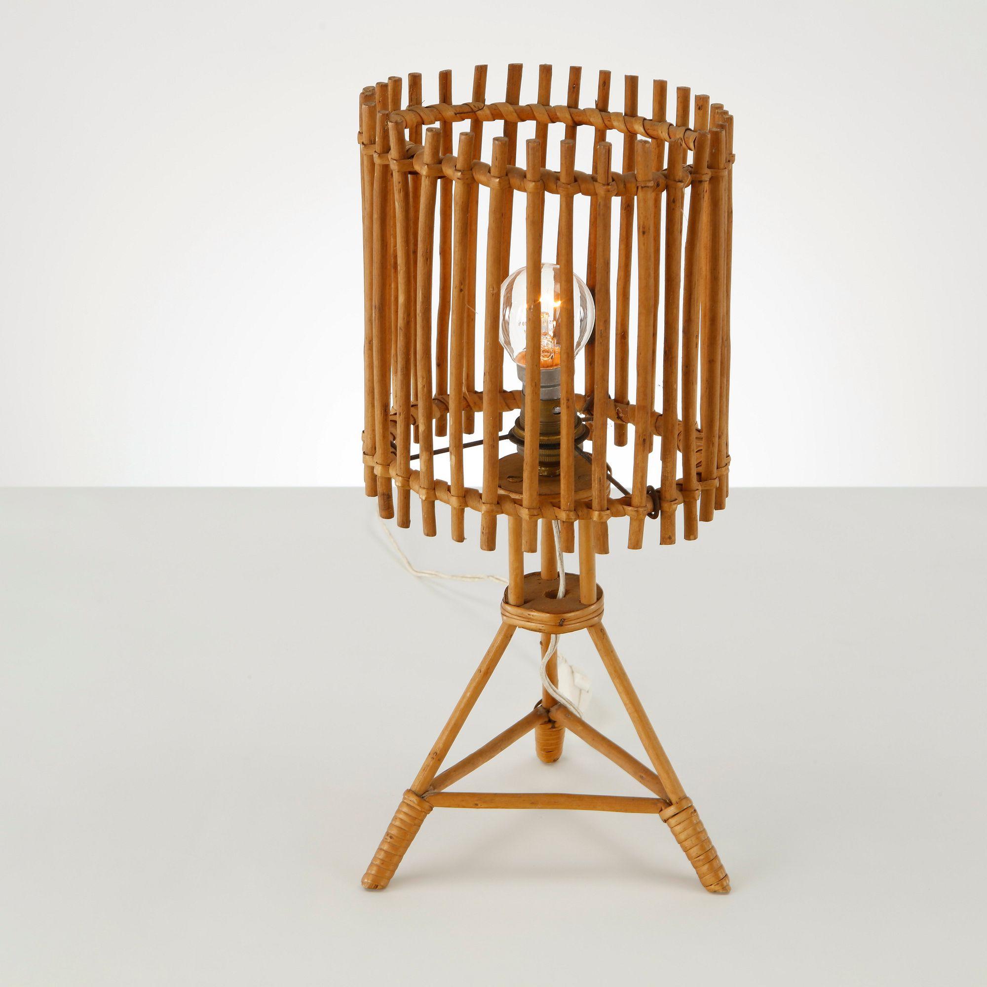 Louis Sognot, Bamboo Tripod Table Lamp, France, 1950s