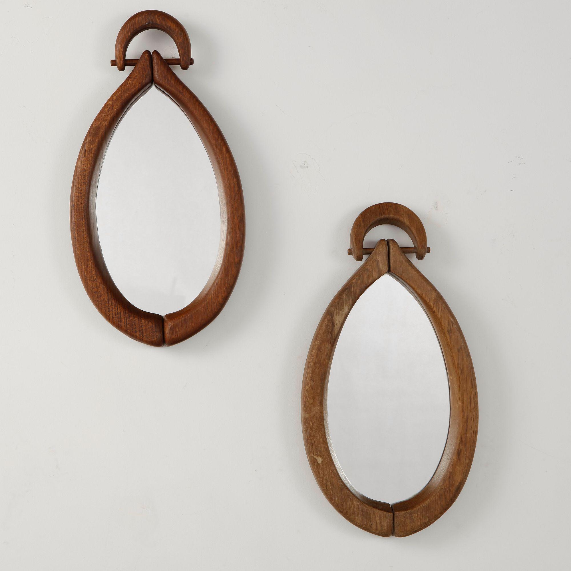 Pair of Wooden Teardrop Wall Mirrors, 1960s