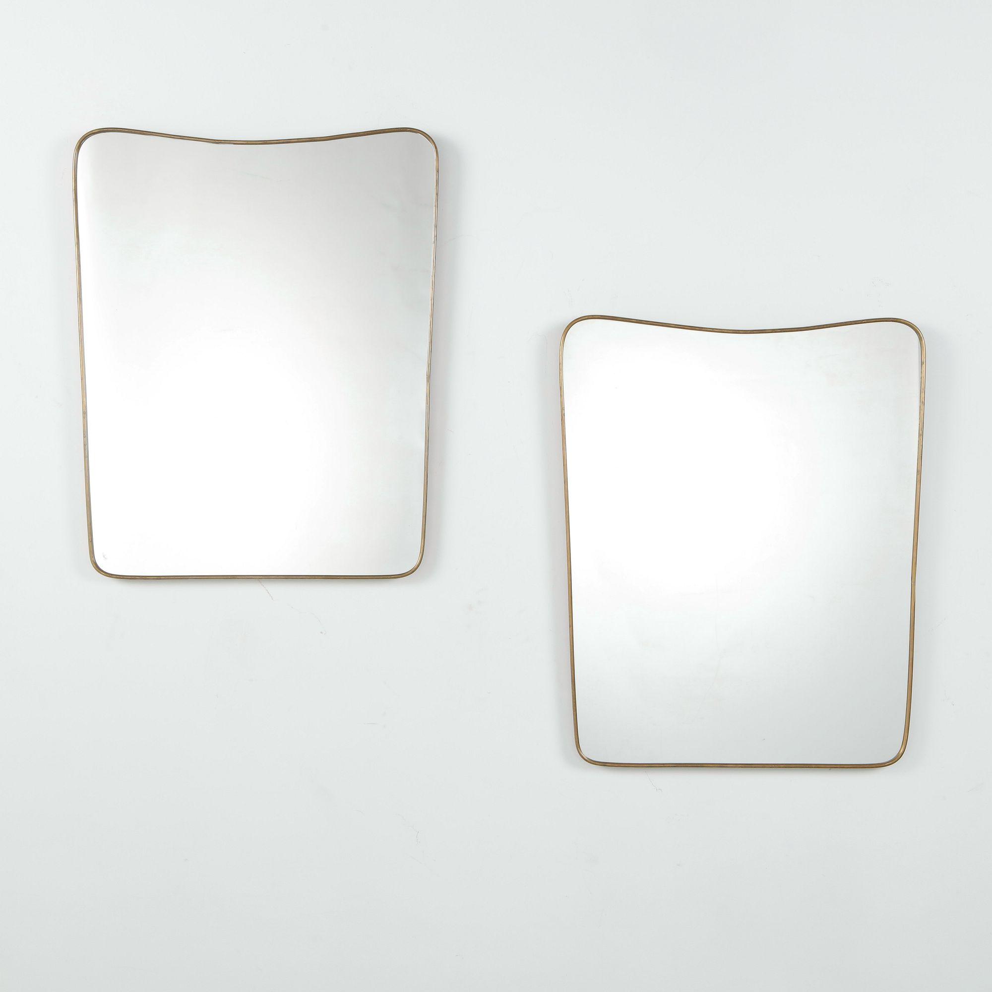 Pair of Italian Brass Mirrors, Wave-Top Rectangular Form, 1950s