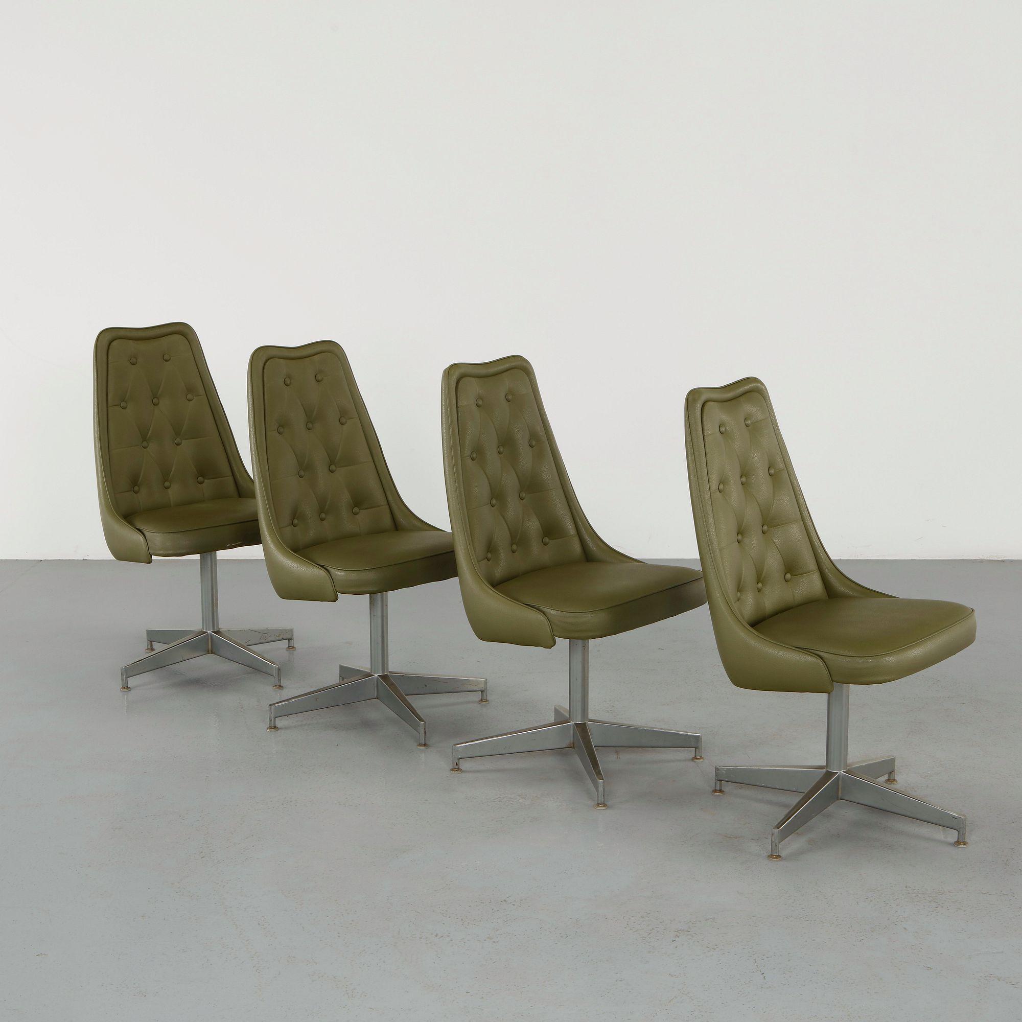 Walter of Wabash, Set of 4 Green Leather Chairs, 1960s