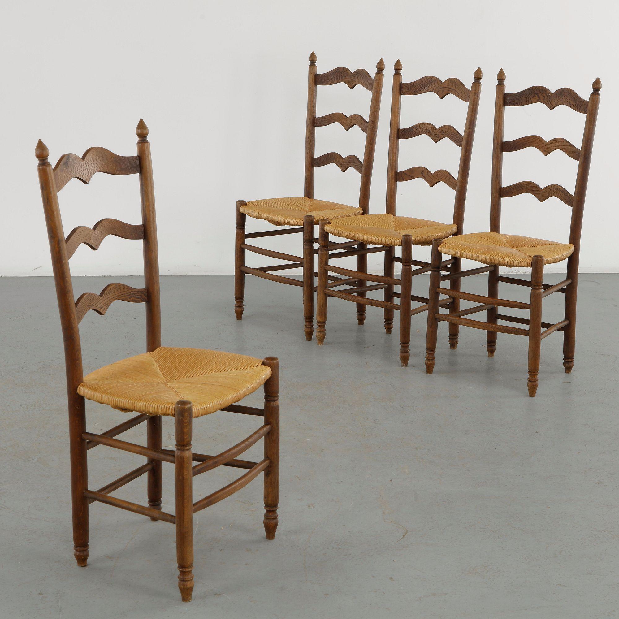 Set of Four Sculptural Wood Dining Chairs, 1960s