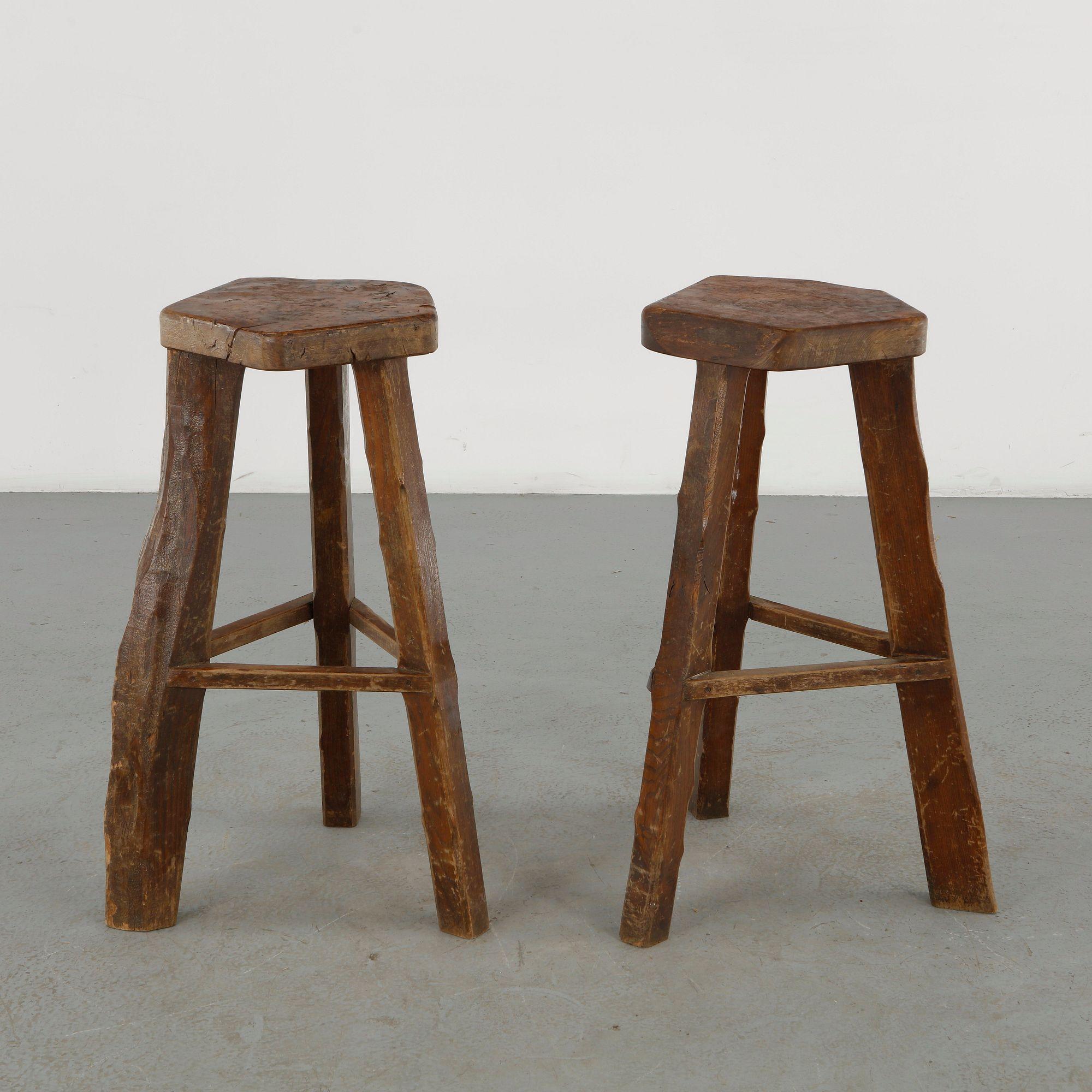 Olavi Hanninen, Pair of Elm Stools, 1960s