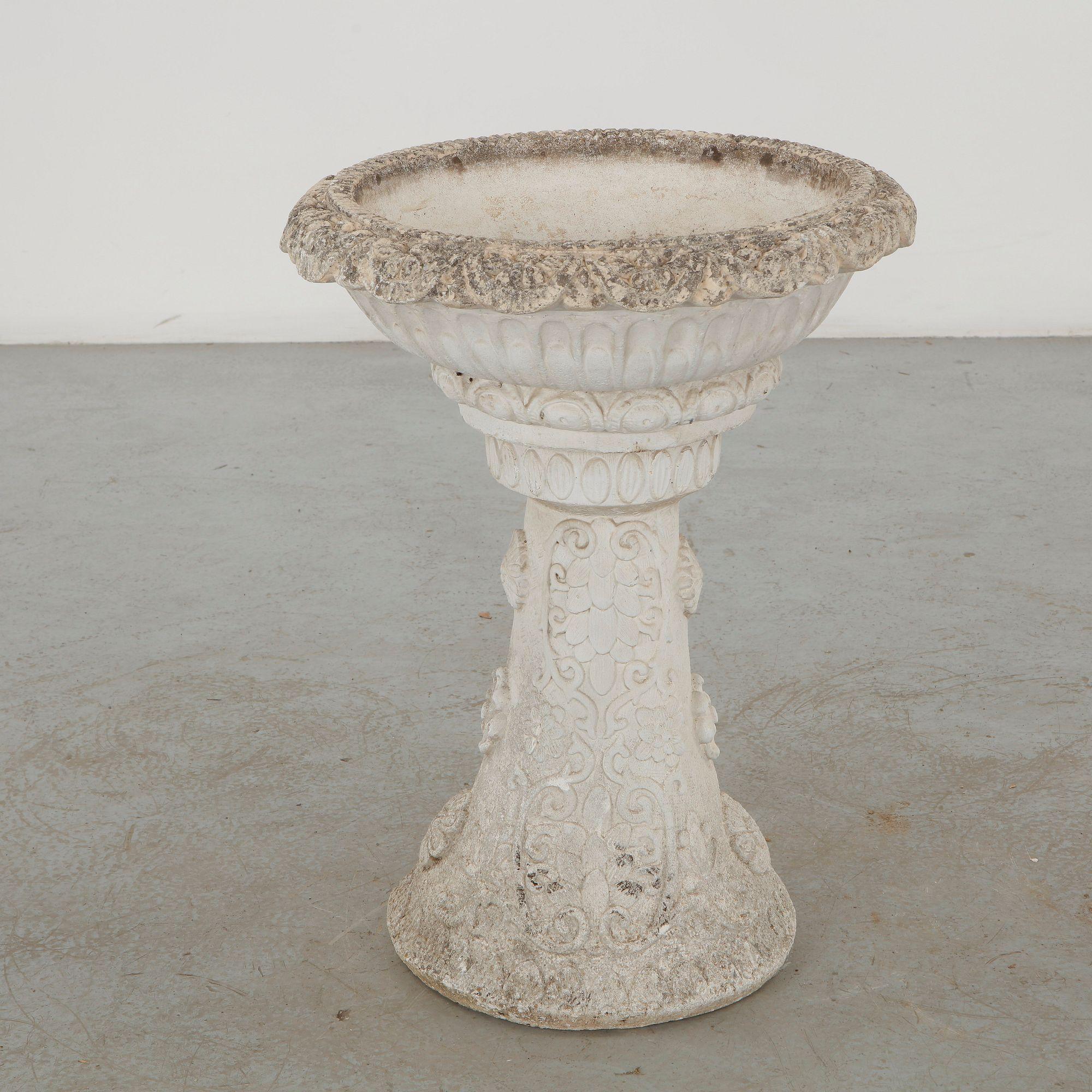 Ornamental Concrete Pedestal Garden Urn, 1960s