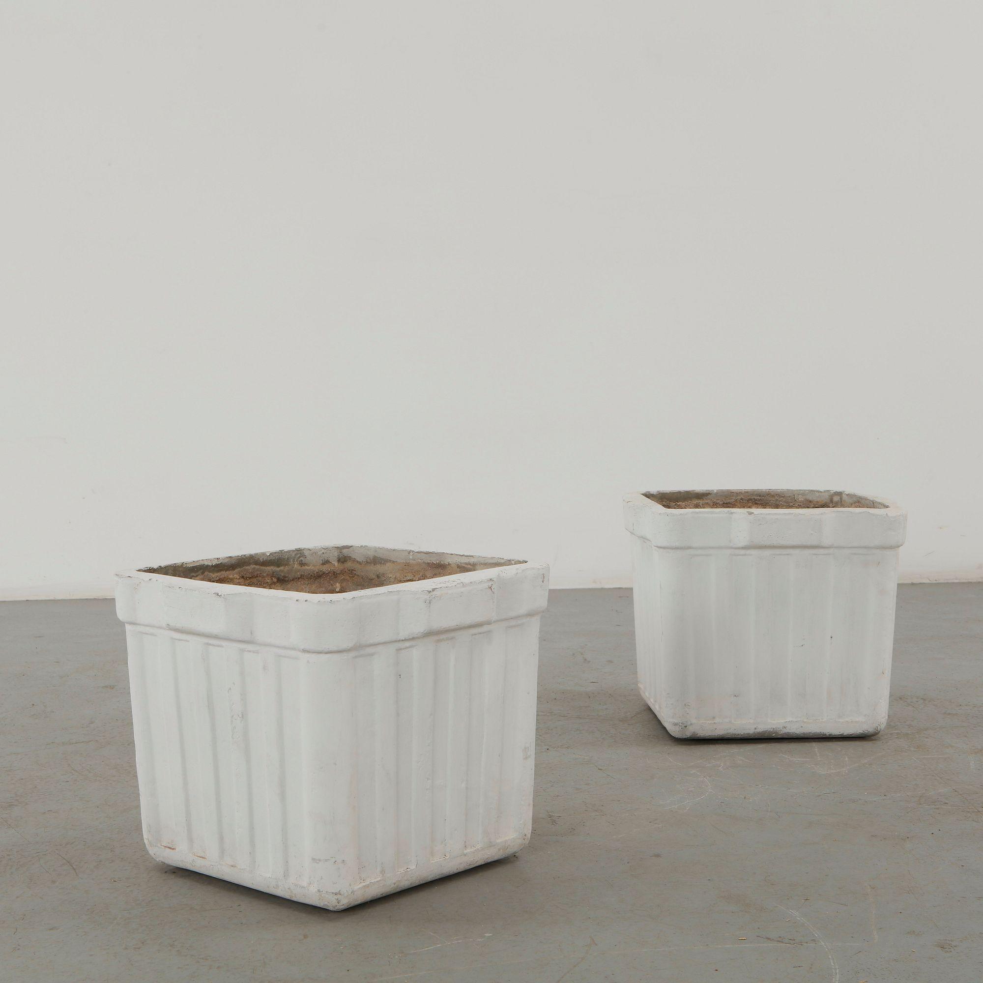 Willy Guhl, Pair of Square Fluted Planters, 1960s