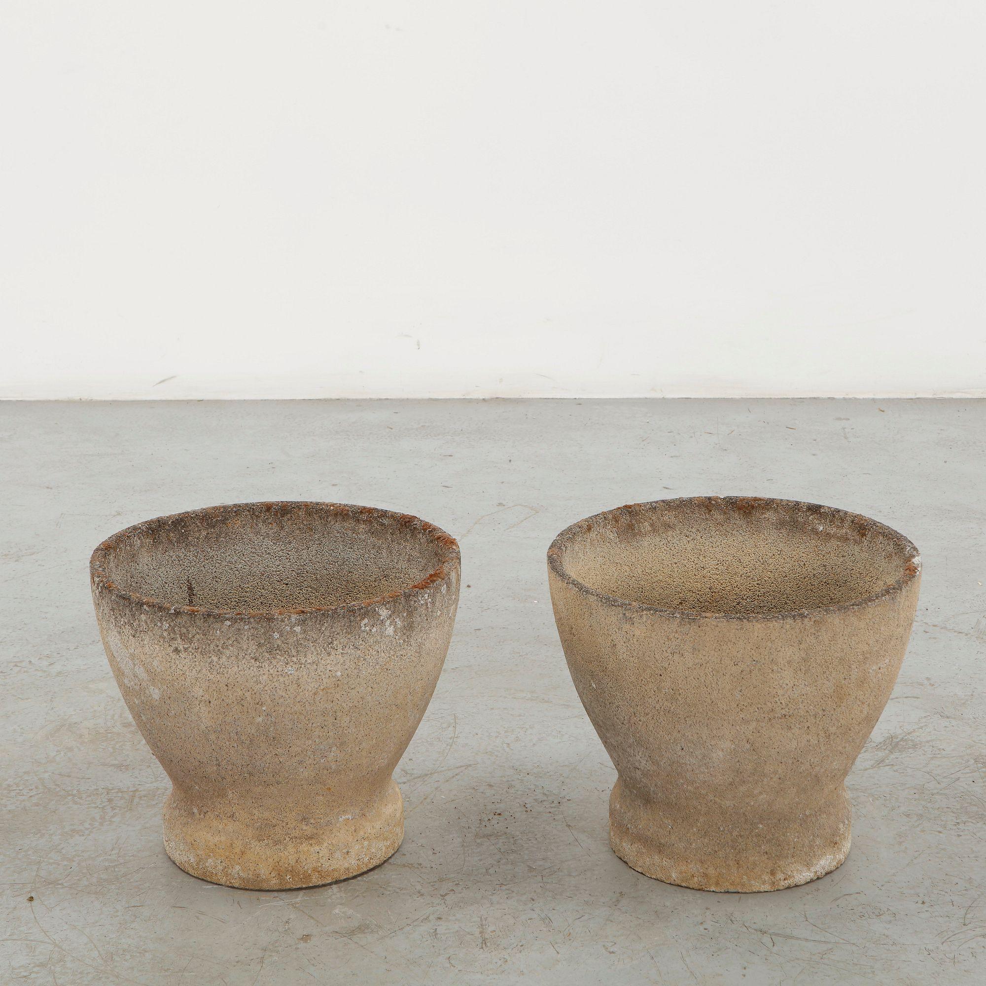 Pair of Cast Stone Round Planters, 1960s