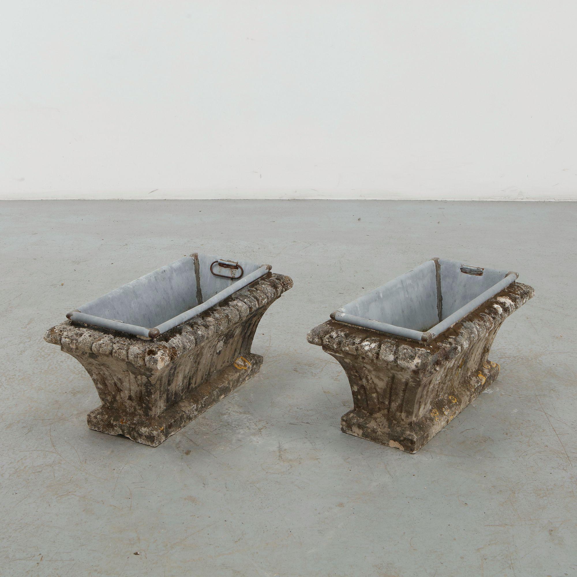 Pair of Rectangular Concrete Planters, 1960s