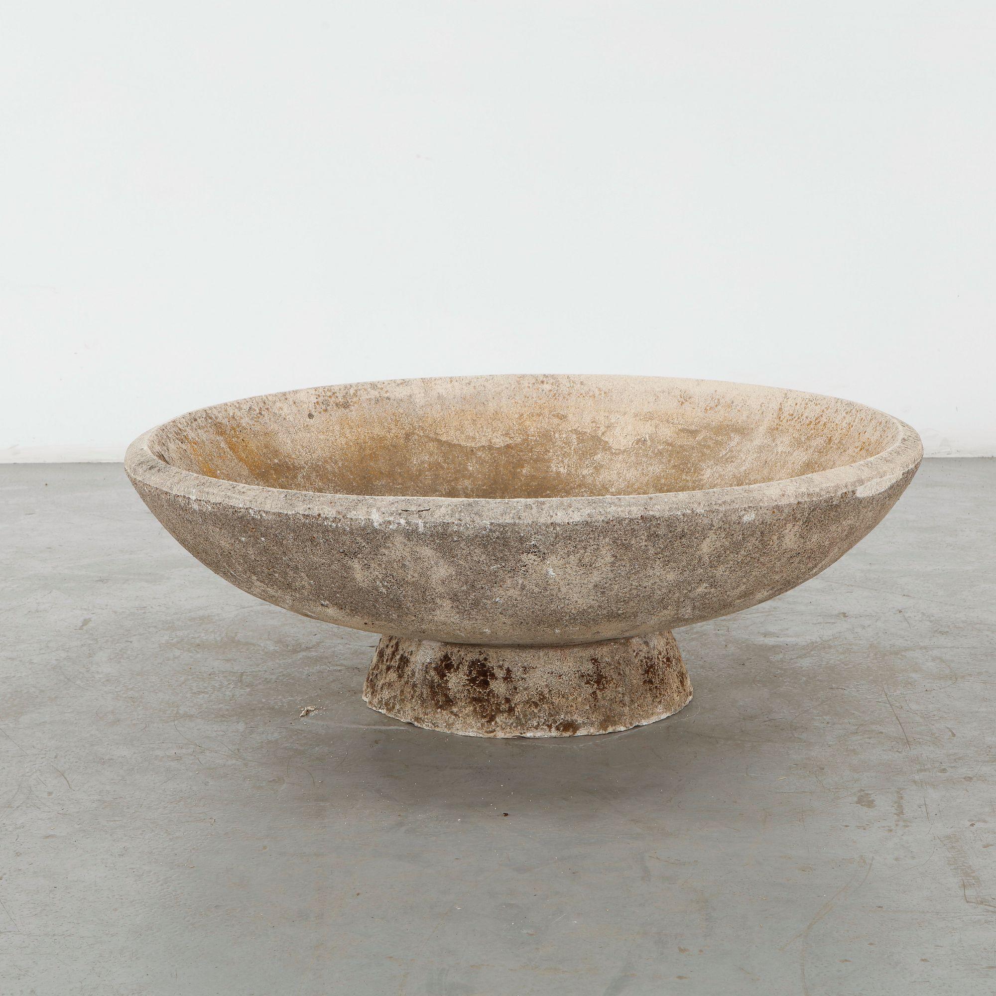 Monumental Cast Stone Bowl on Pedestal, 1960s
