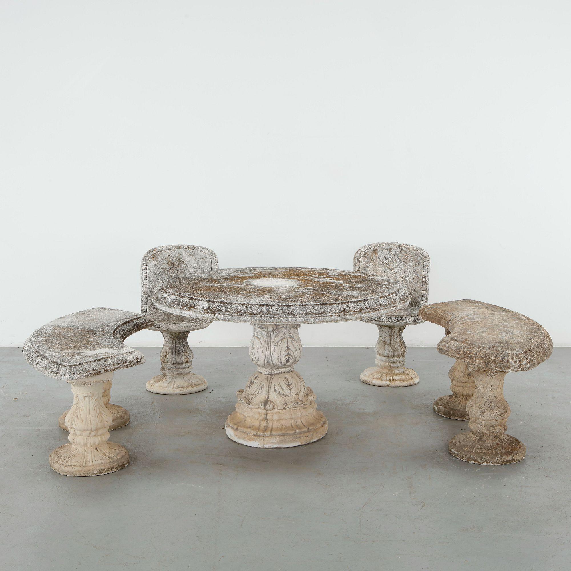 Ornate Stone Outdoor Dining Set, 1960s