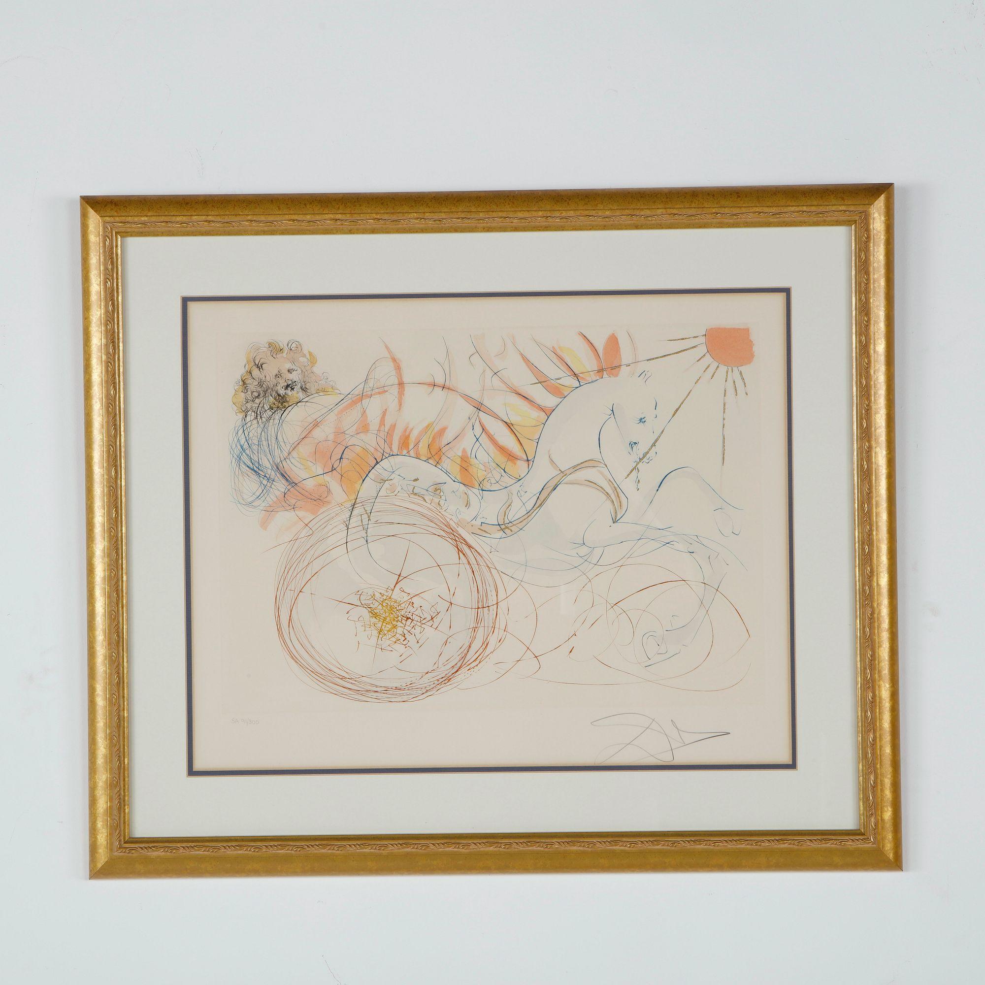 Salvador Dali, Elijah on His Chariot, Color Etching, Signed and Number 91/300, 1975