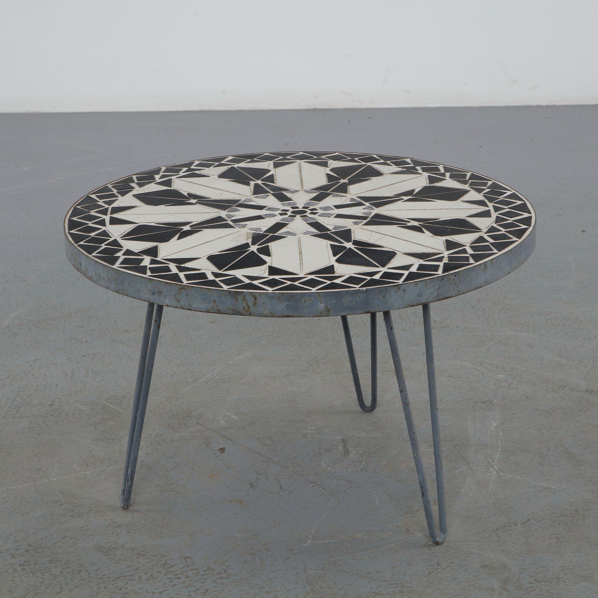 Round Black and White Mosaic Coffee Table, 1960s